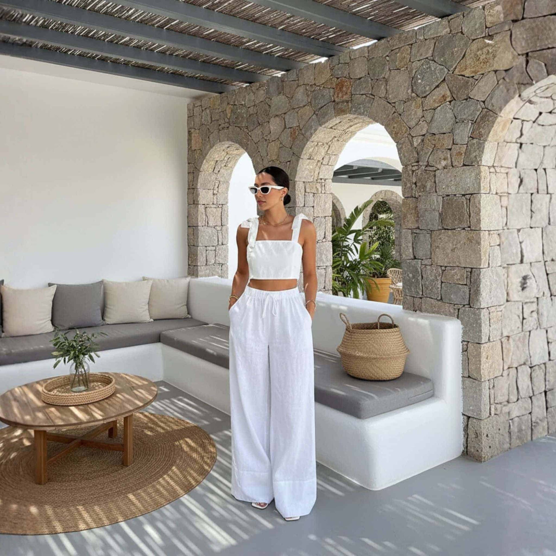 Drawstring Linen Pants, Wide Leg Linen Pants