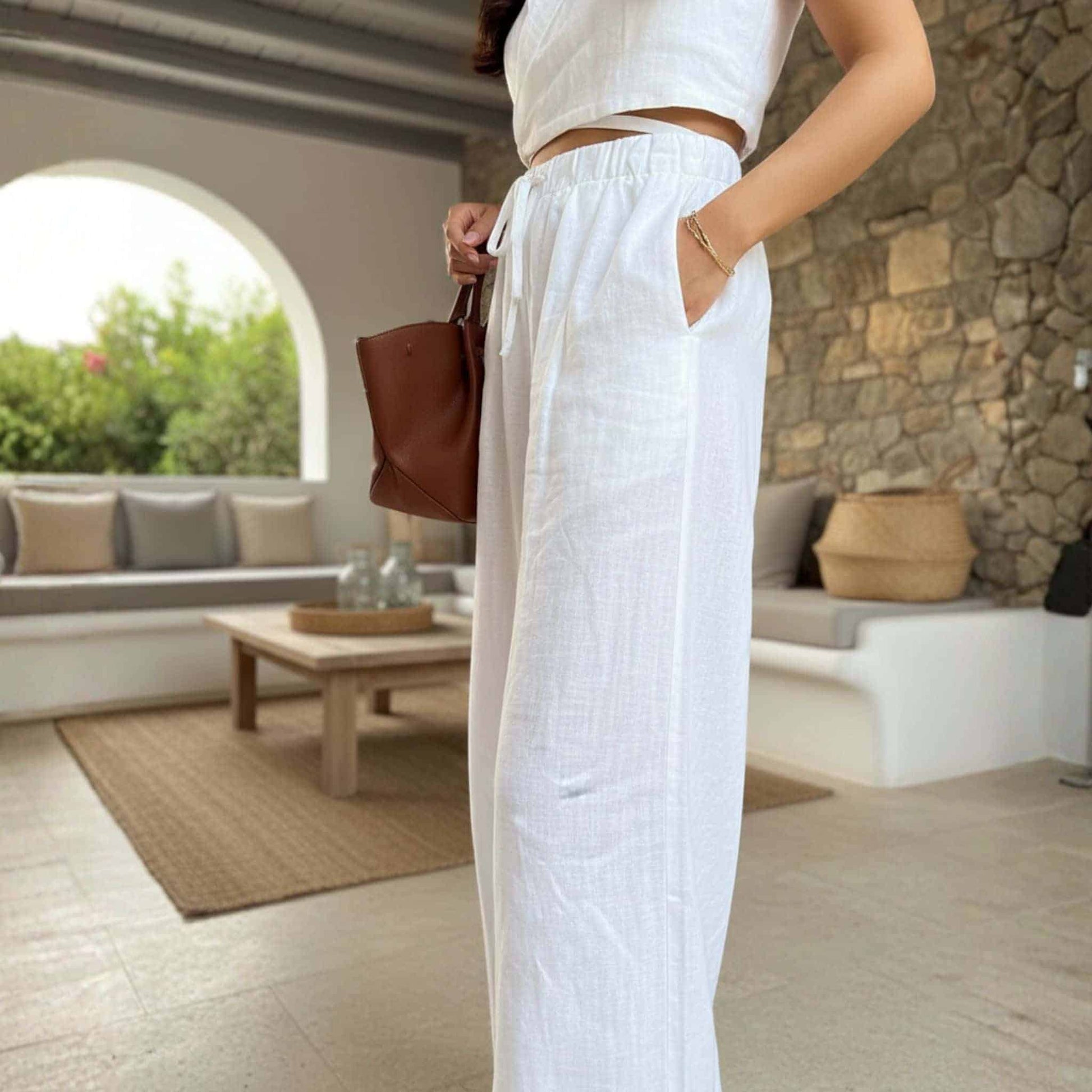 Drawstring Linen Pants, Wide Leg Linen Pants