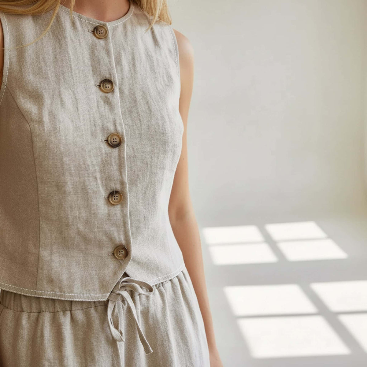 Drawstring Linen Shorts, High-Waisted Relaxed-Fit Shorts