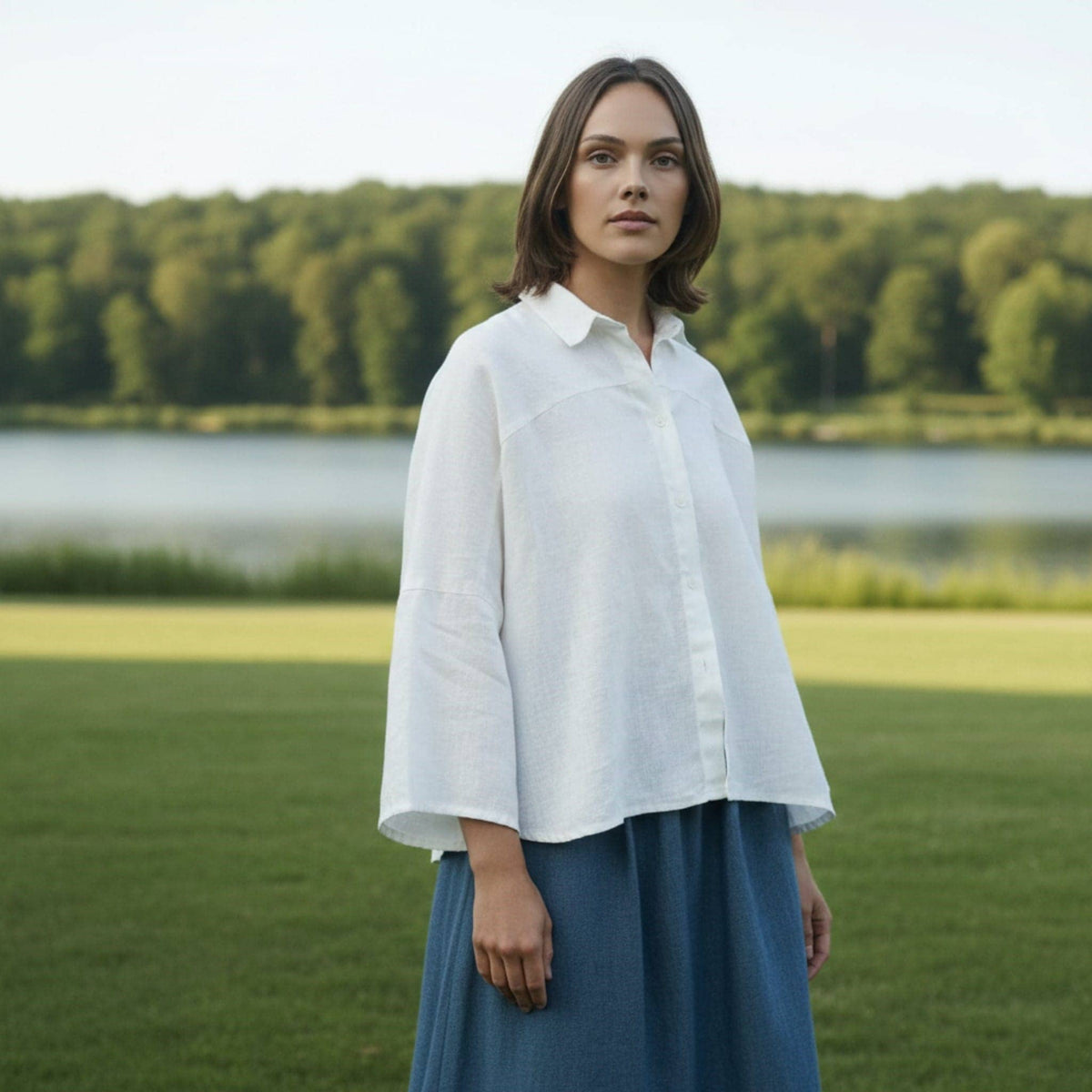 Drop Shoulder Linen Shirt, Gathered Back Yoke