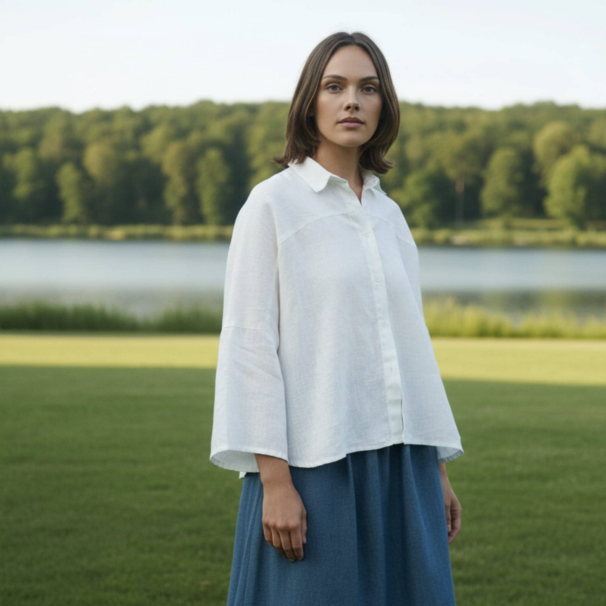Drop Shoulder Linen Shirt, Gathered Back Yoke