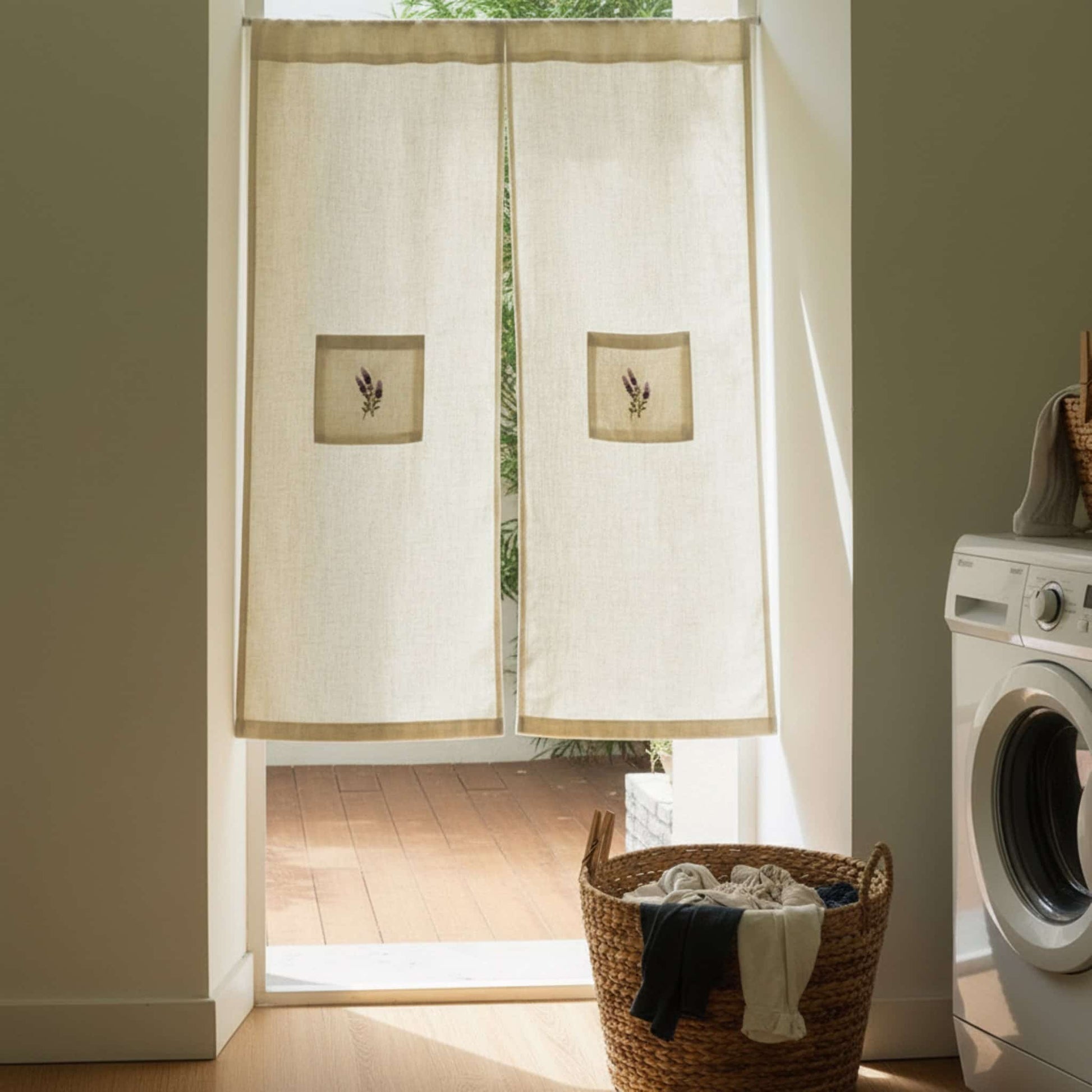 Embroidered Linen Noren Curtain, Japanese Noren Curtain