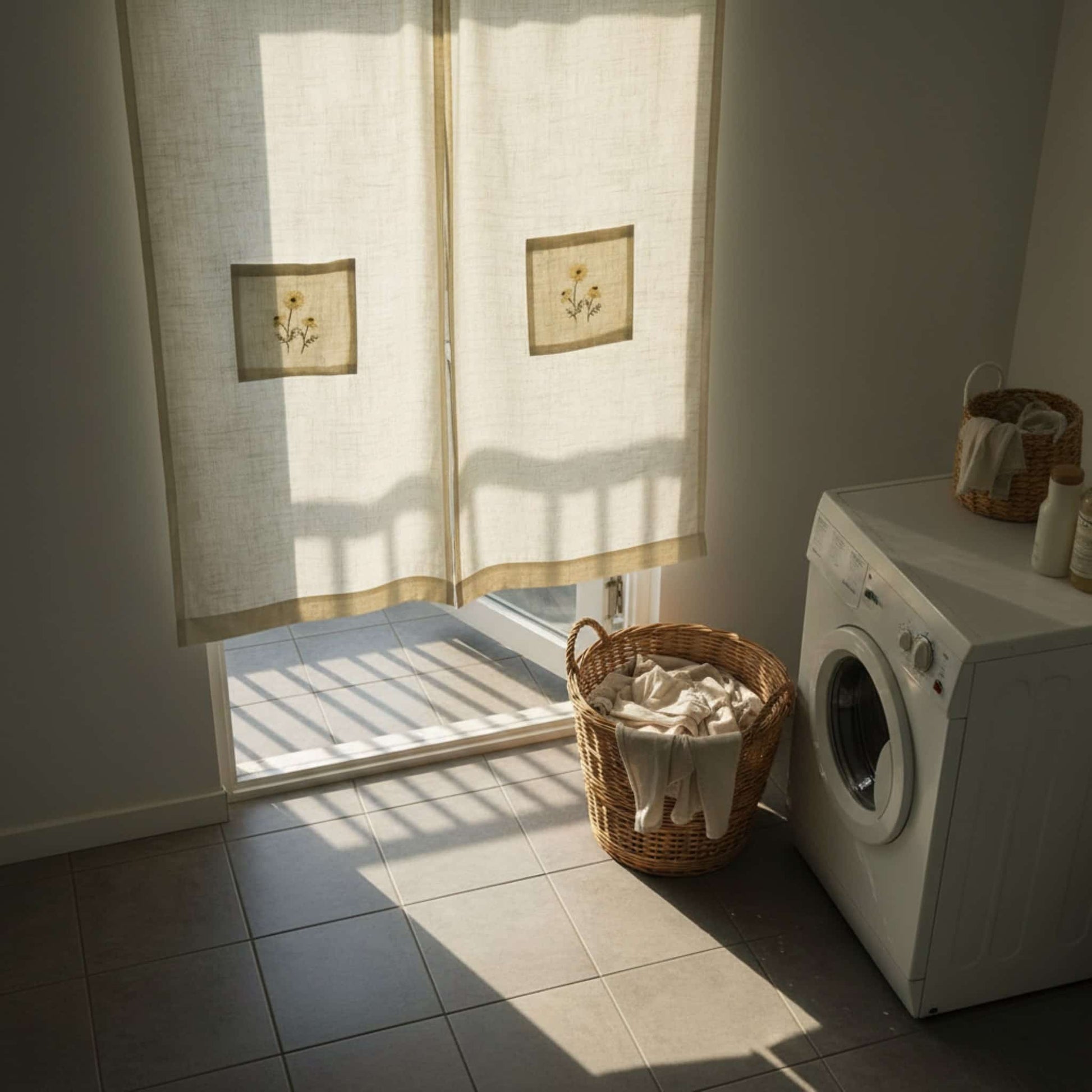 Embroidered Linen Noren Curtain, Japanese Noren Curtain