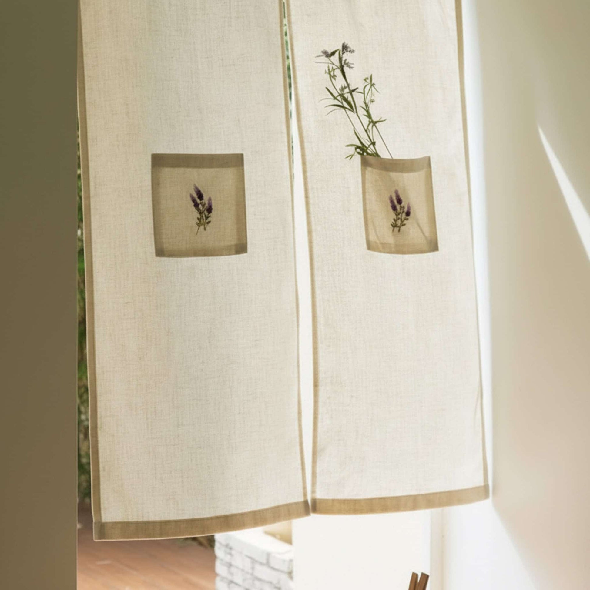 Embroidered Linen Noren Curtain, Japanese Noren Curtain