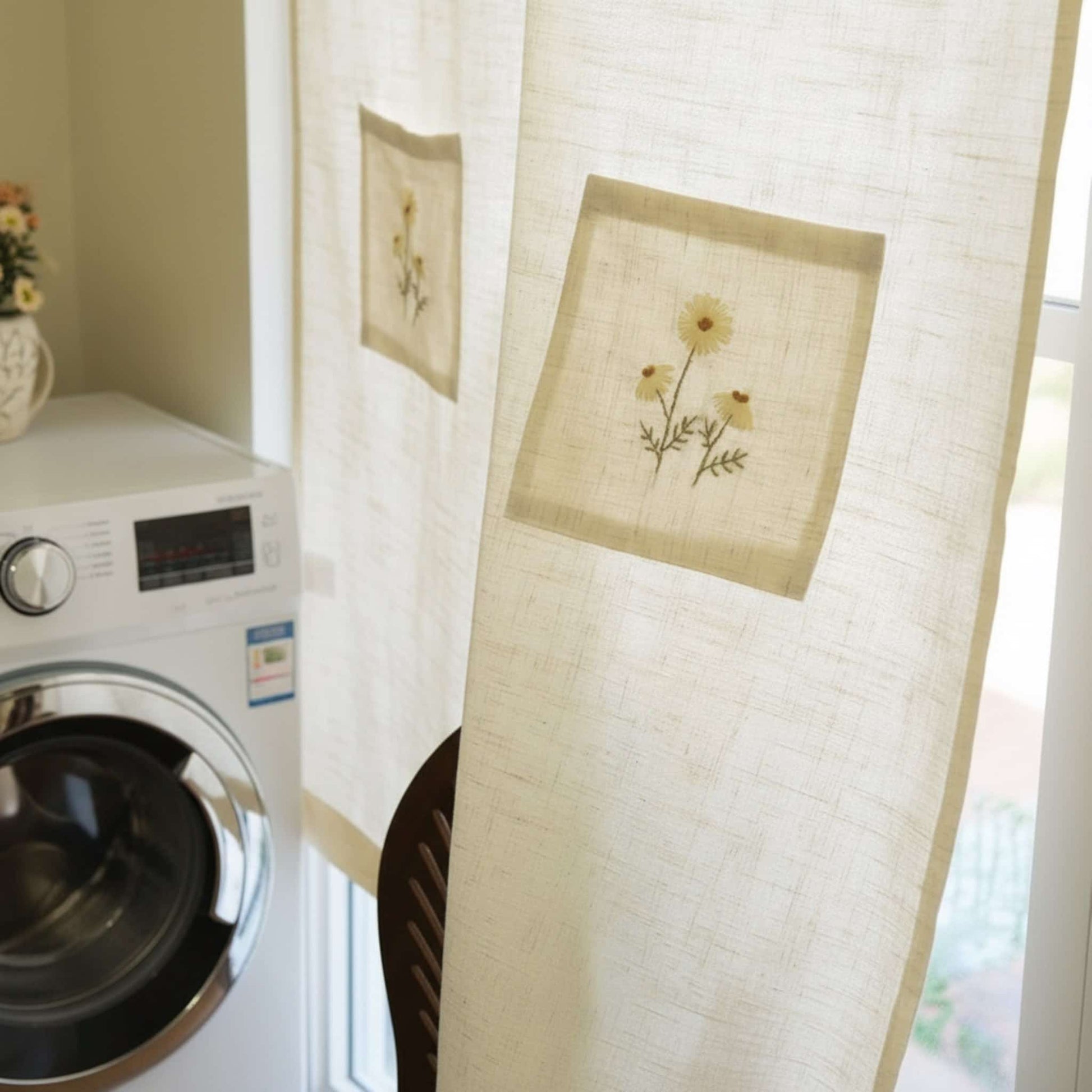 Embroidered Linen Noren Curtain, Japanese Noren Curtain