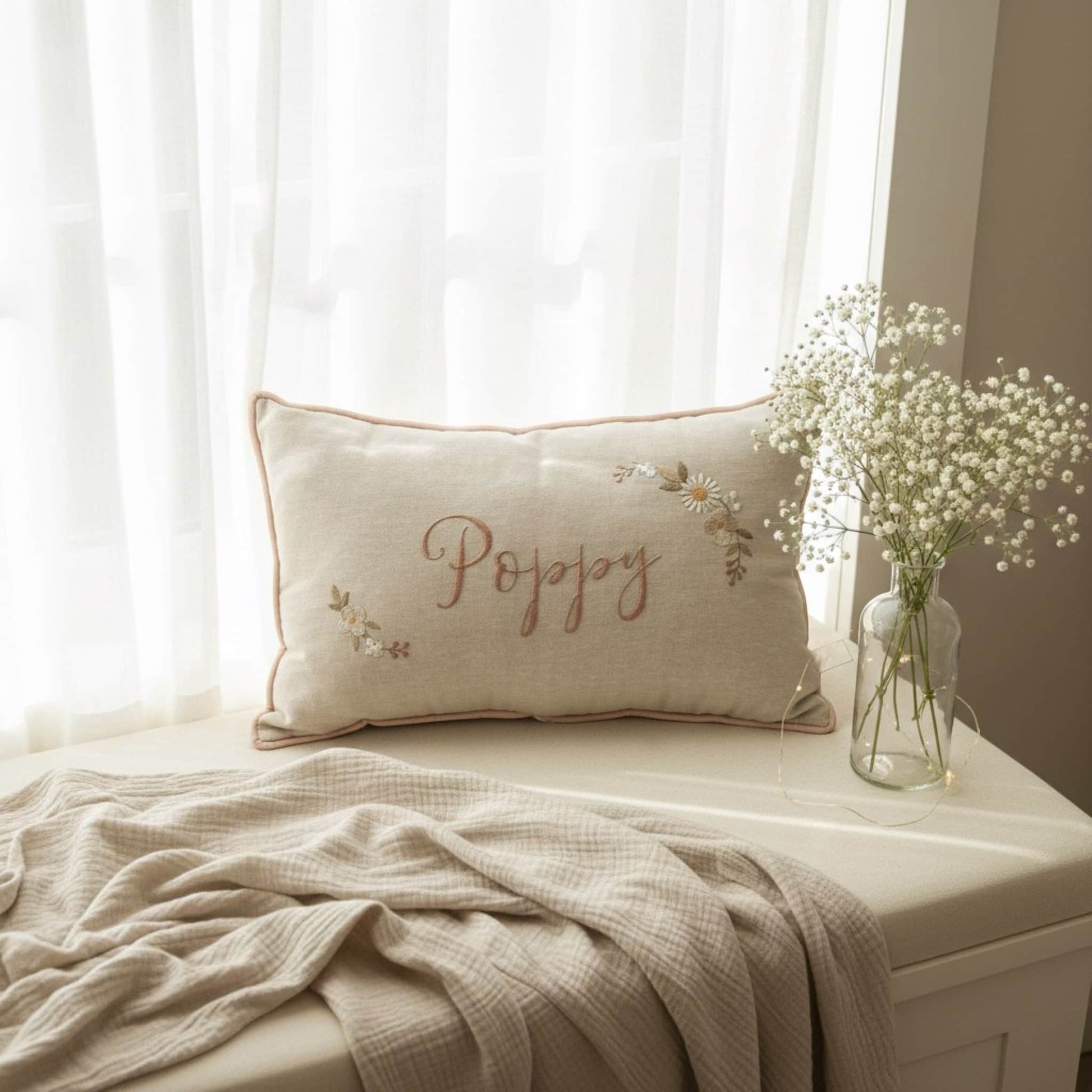 Embroidered Linen Pillowcase, Linen Pillow Covers