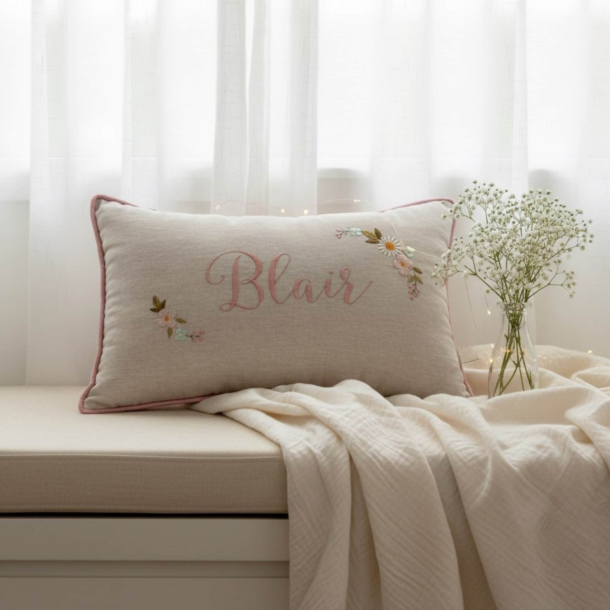 Embroidered Linen Pillowcase, Linen Pillow Covers