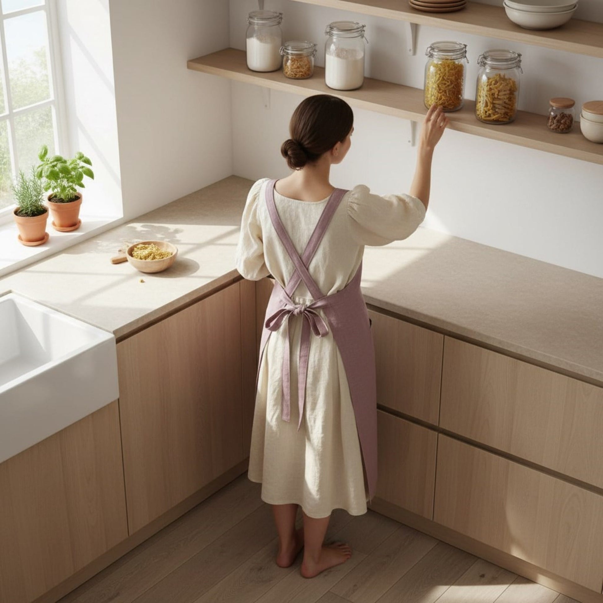 Embroidery Linen Apron, Cross Back Linen Apron