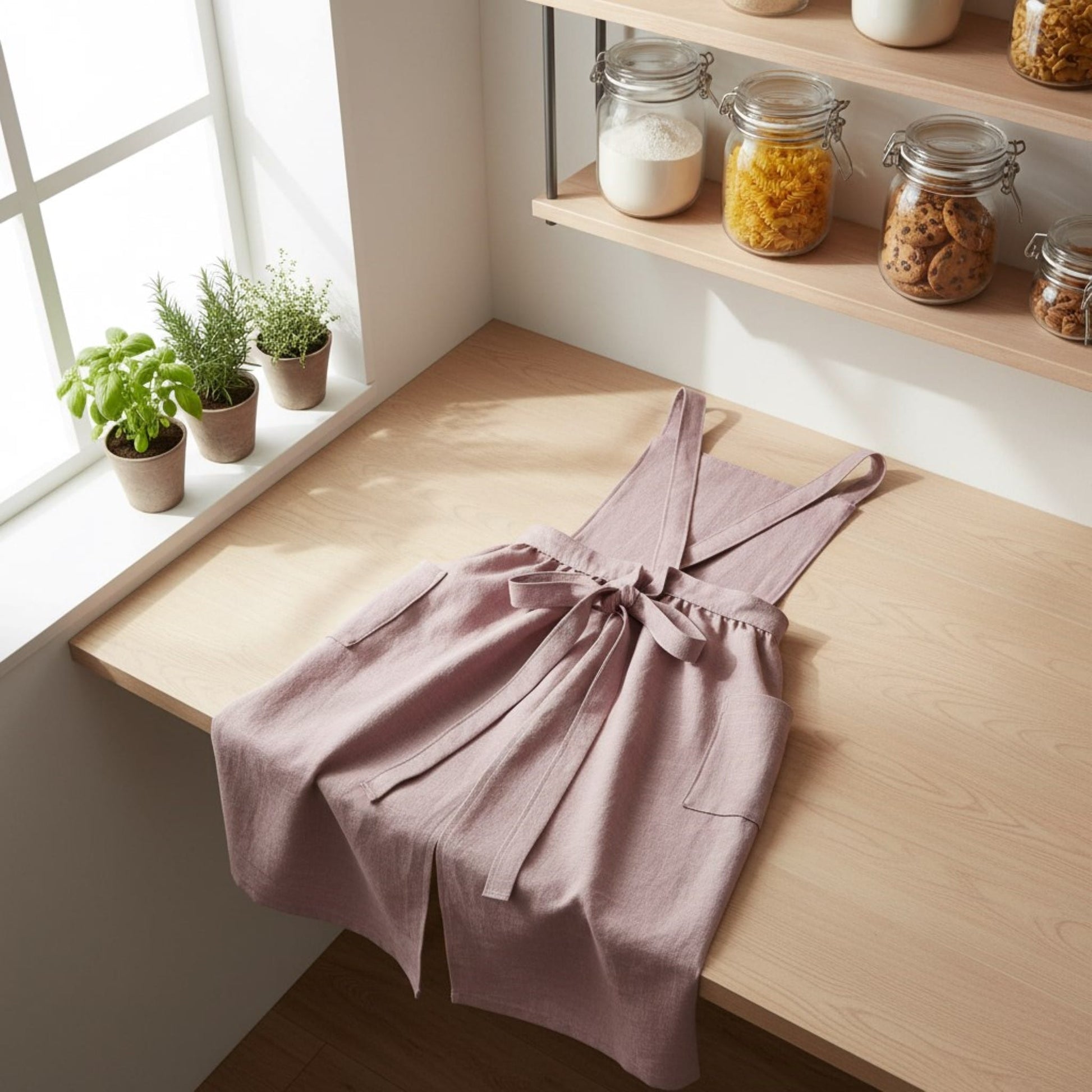 Embroidery Linen Apron, Cross Back Linen Apron