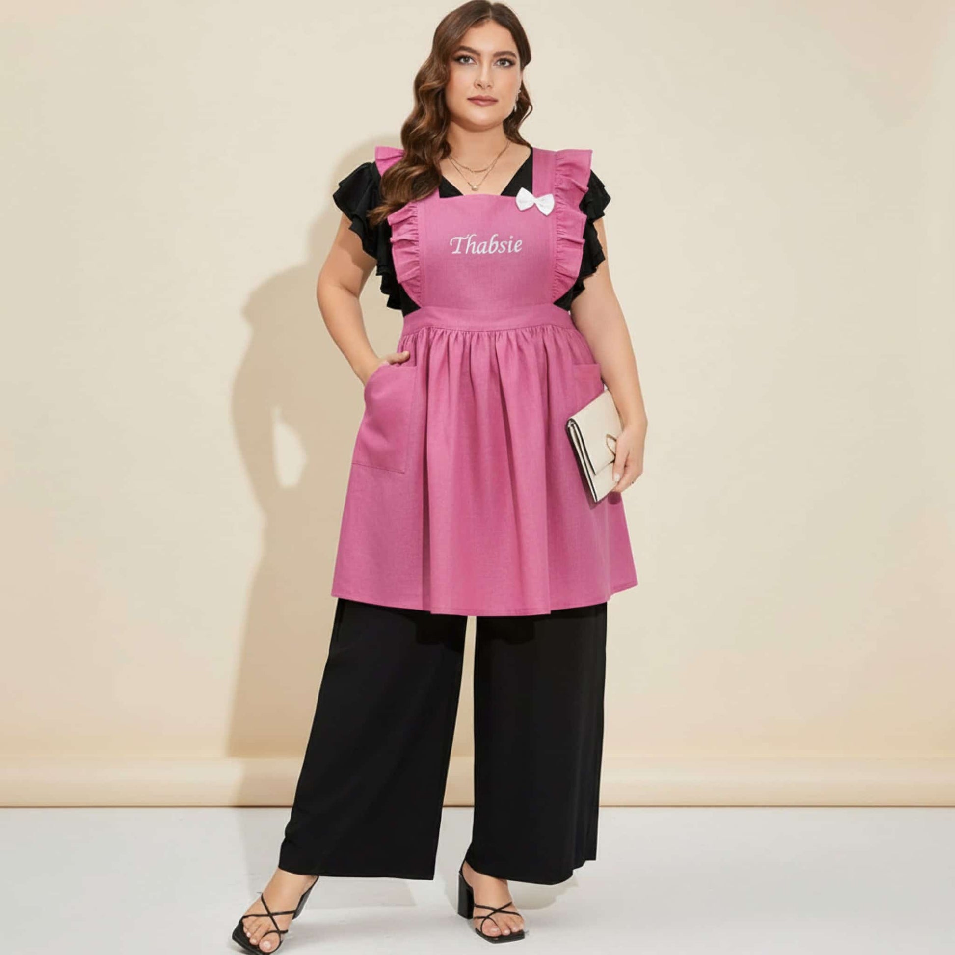 Embroidery Linen Apron, Ruffle Linen Apron