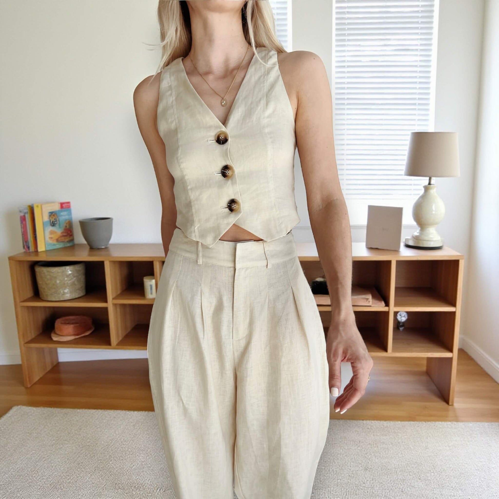 Fitted Linen Waistcoat, Cropped Linen Vest Top