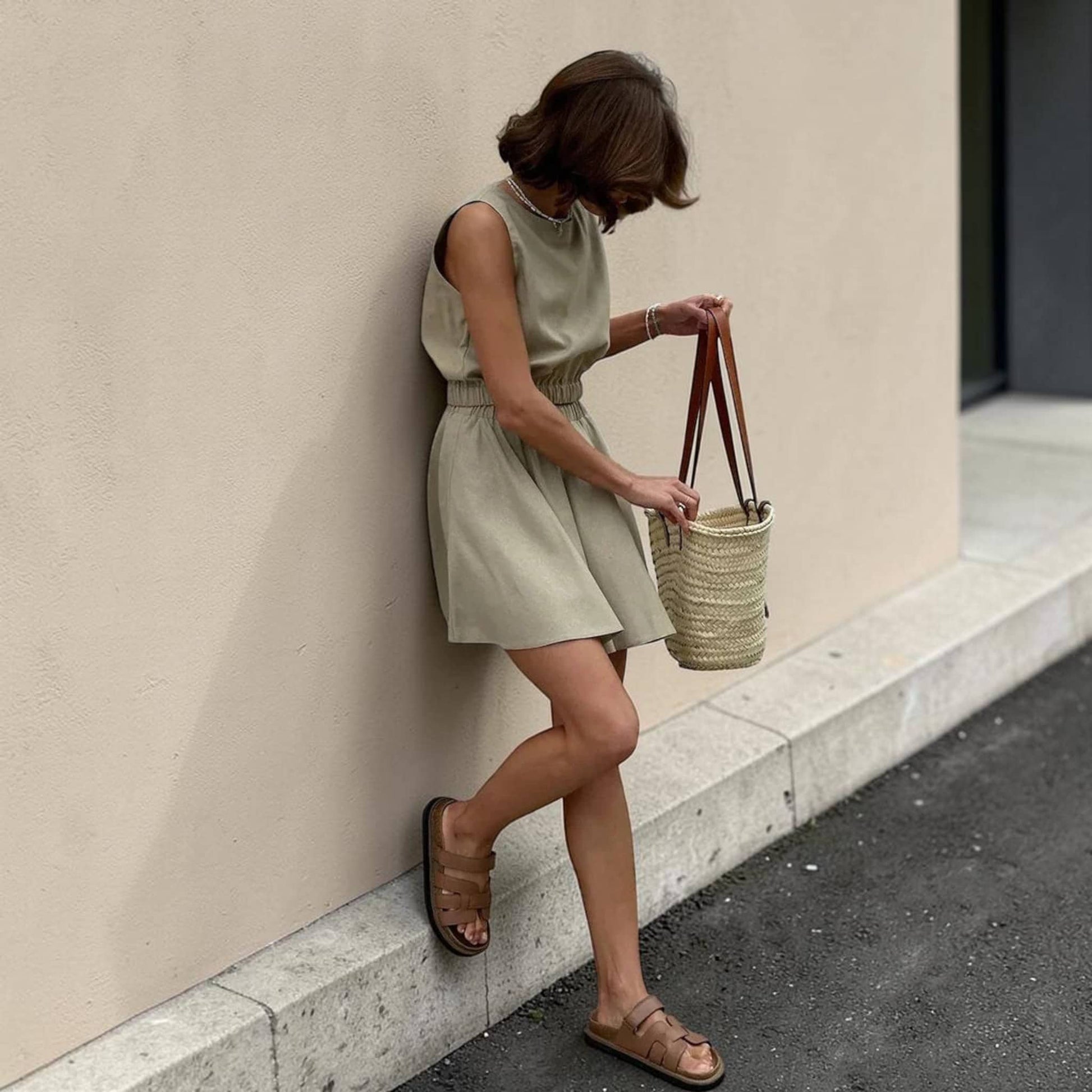 Flared Linen Mini Skirt, Elastic Waistband