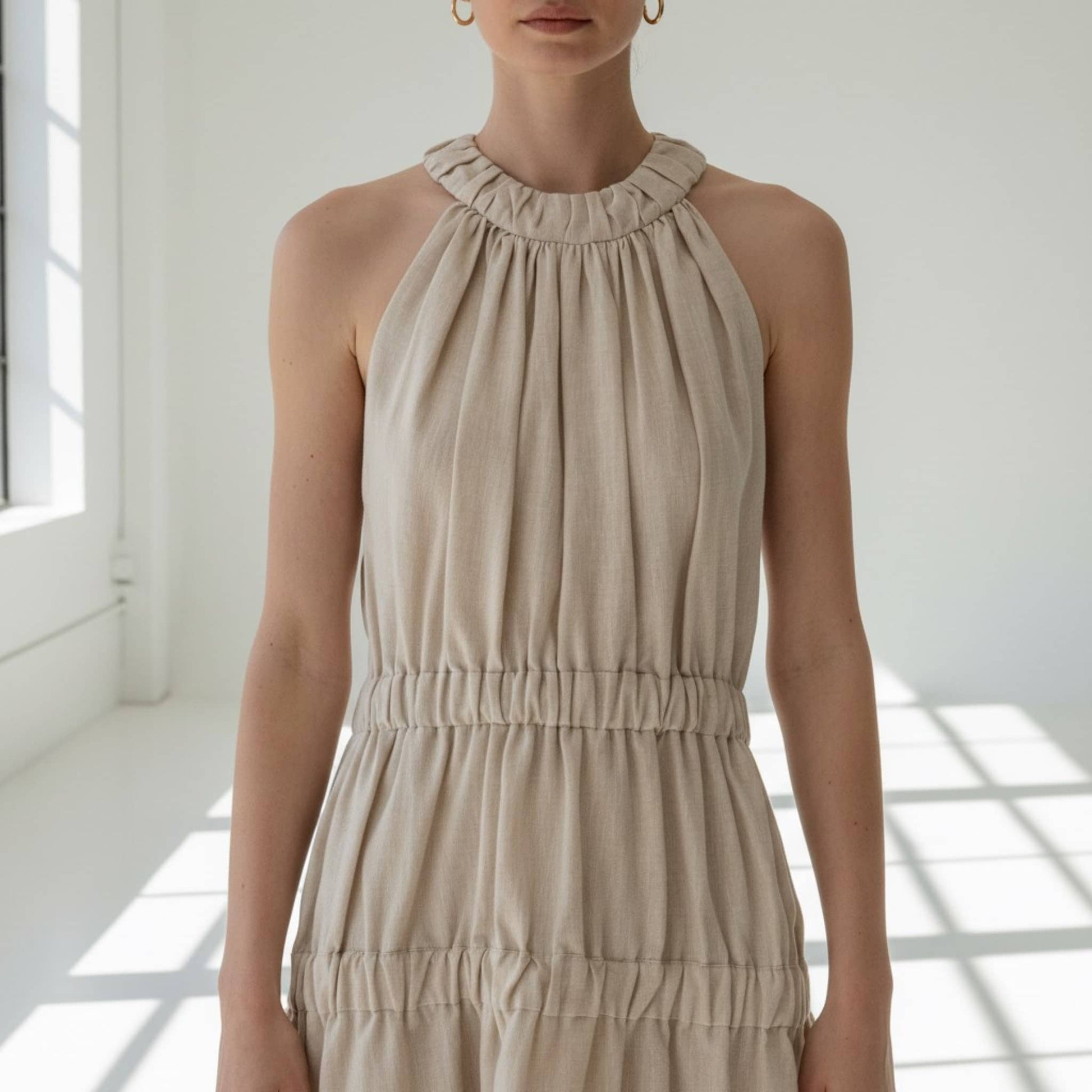 Halter Linen Maxi Dress, Elastic Waist Summer Linen Dress