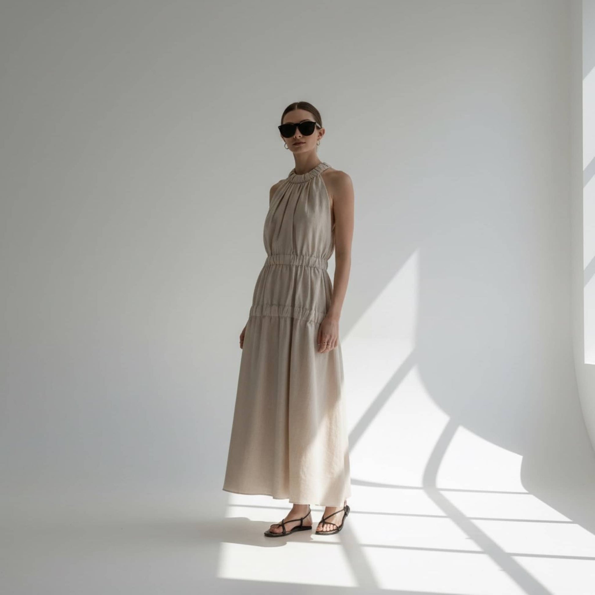 Halter Linen Maxi Dress, Elastic Waist Summer Linen Dress