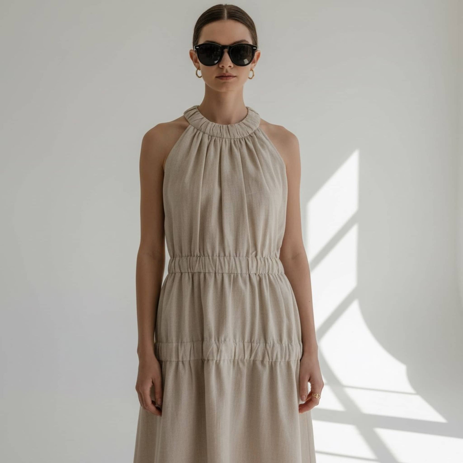 Halter Linen Maxi Dress, Elastic Waist Summer Linen Dress