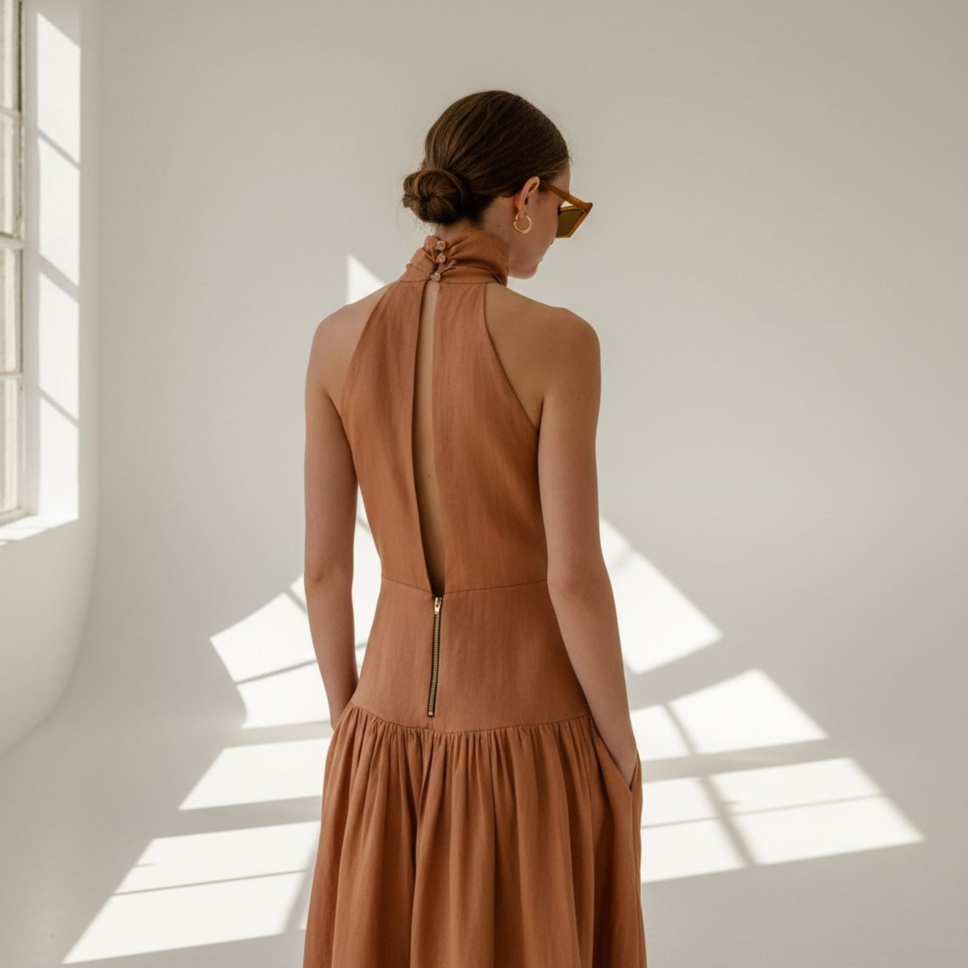 Halter Linen Maxi Dress, Keyhole Maxi Dress