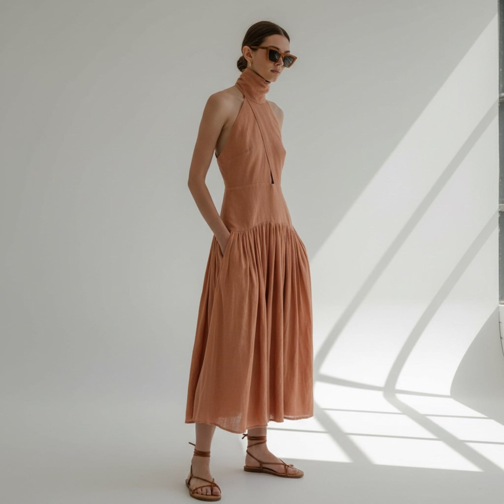 Halter Linen Maxi Dress, Keyhole Maxi Dress