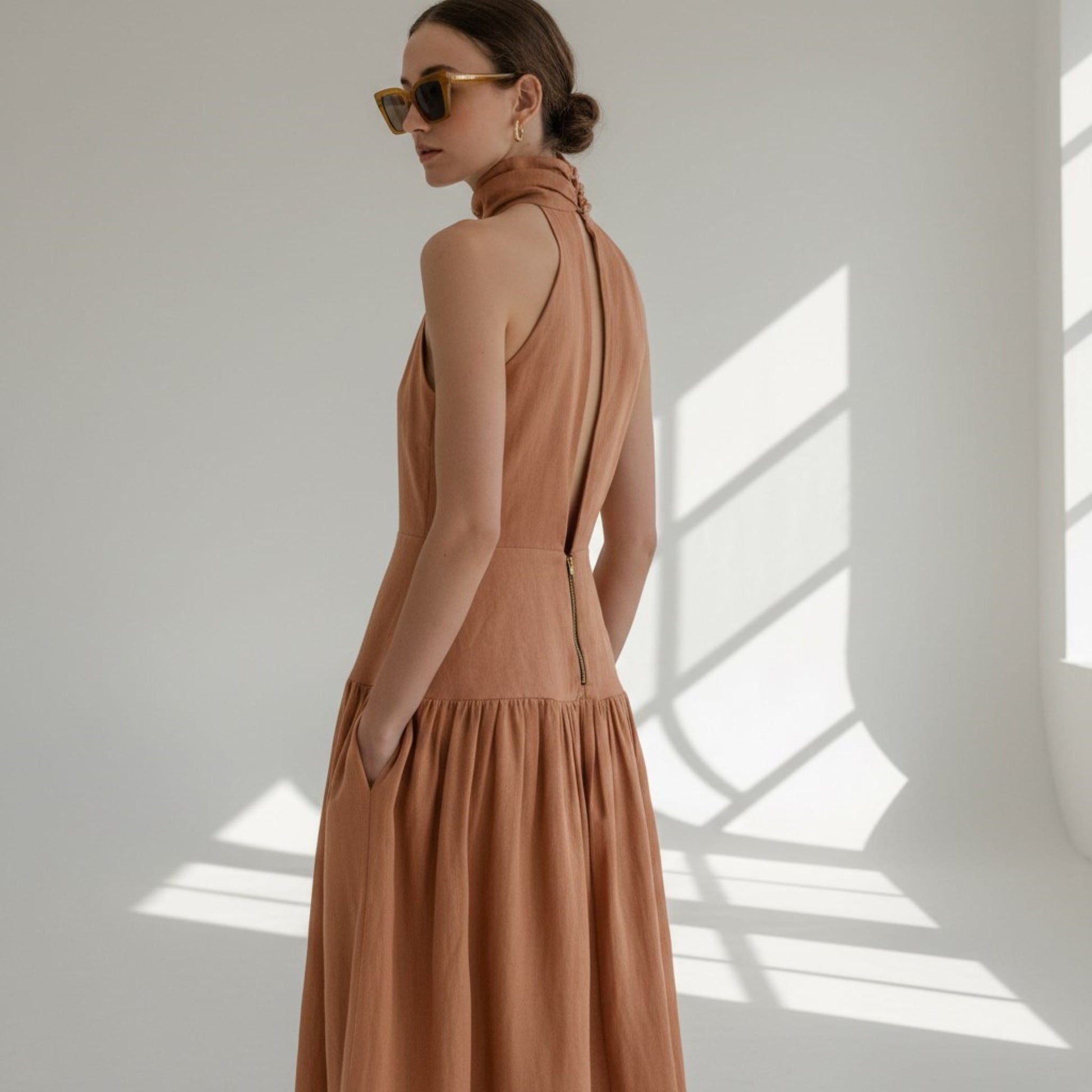 Halter Linen Maxi Dress, Keyhole Maxi Dress