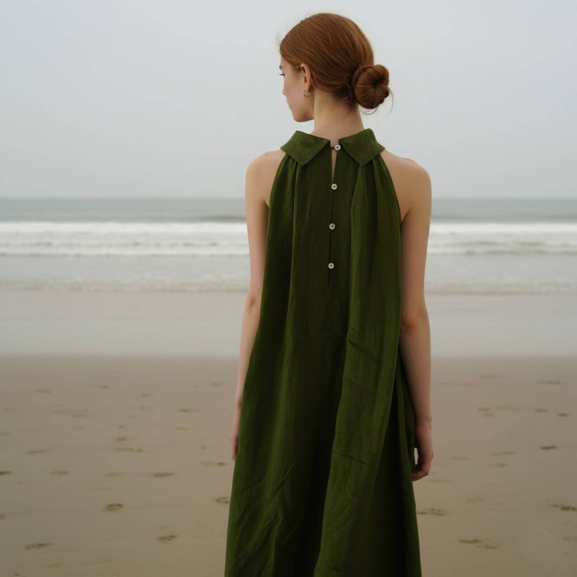 Halter Linen Maxi Dress, Sleeveless Summer Linen Dress