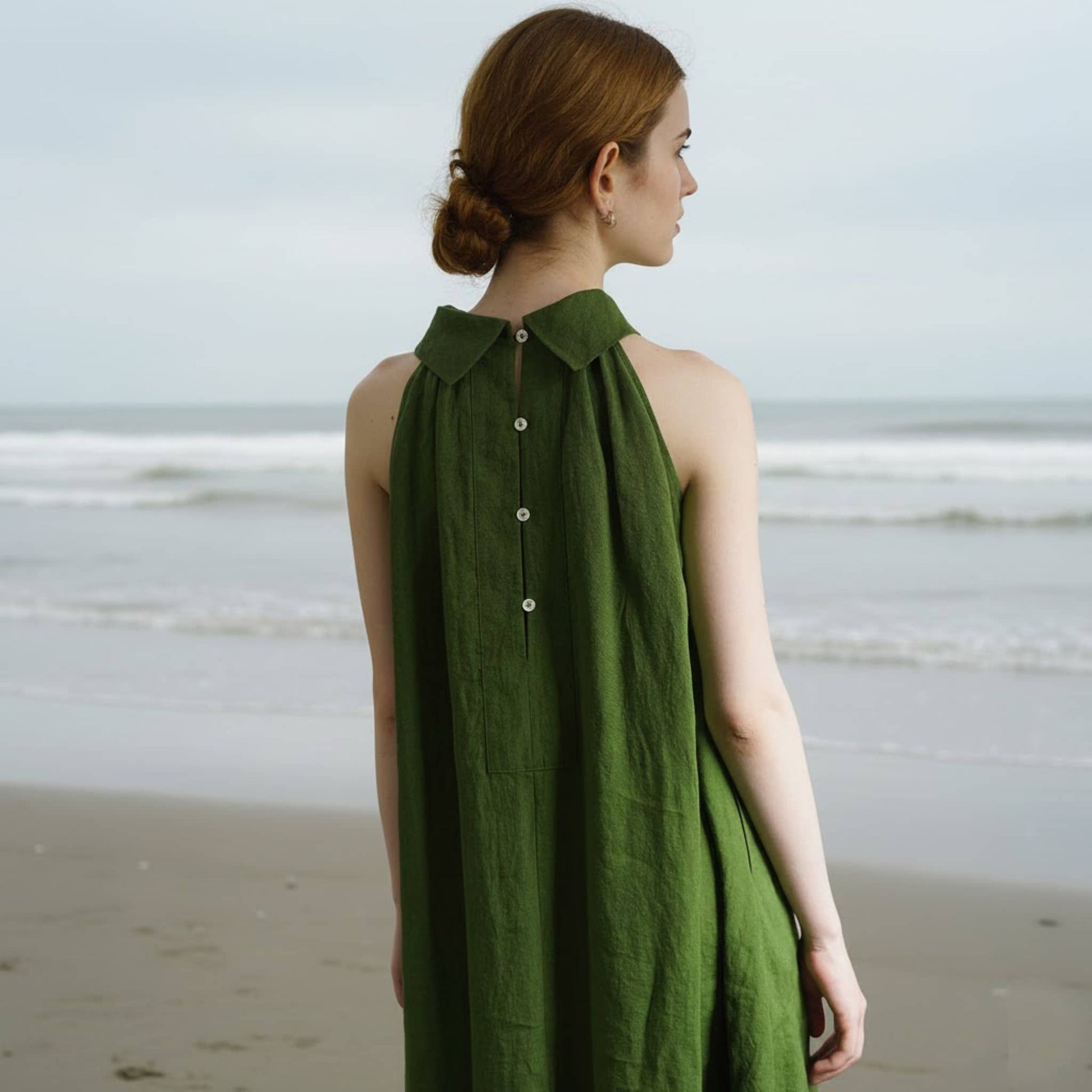 Halter Linen Maxi Dress, Sleeveless Summer Linen Dress