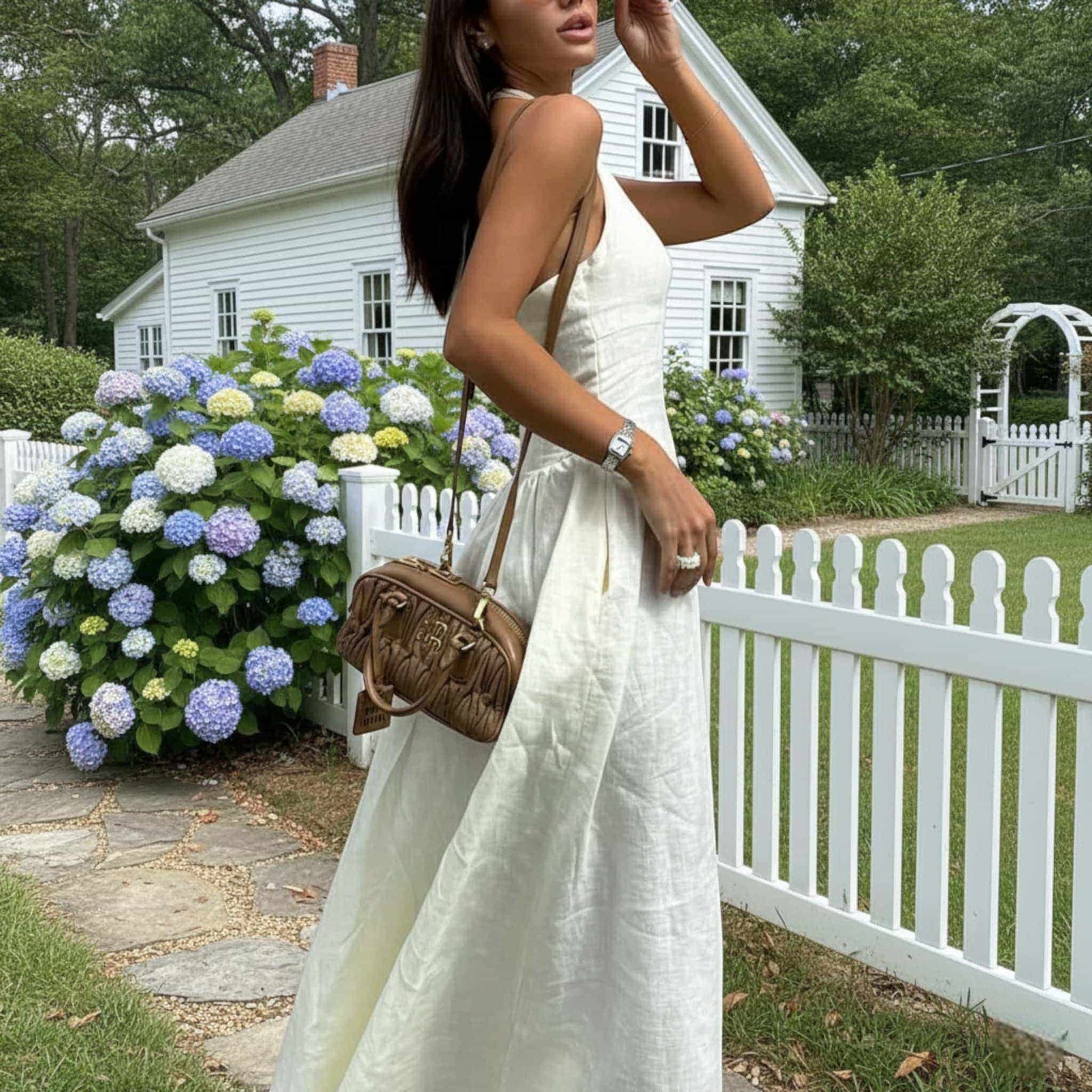 Halter Linen Maxi Dress, V Neck Linen Long Dress