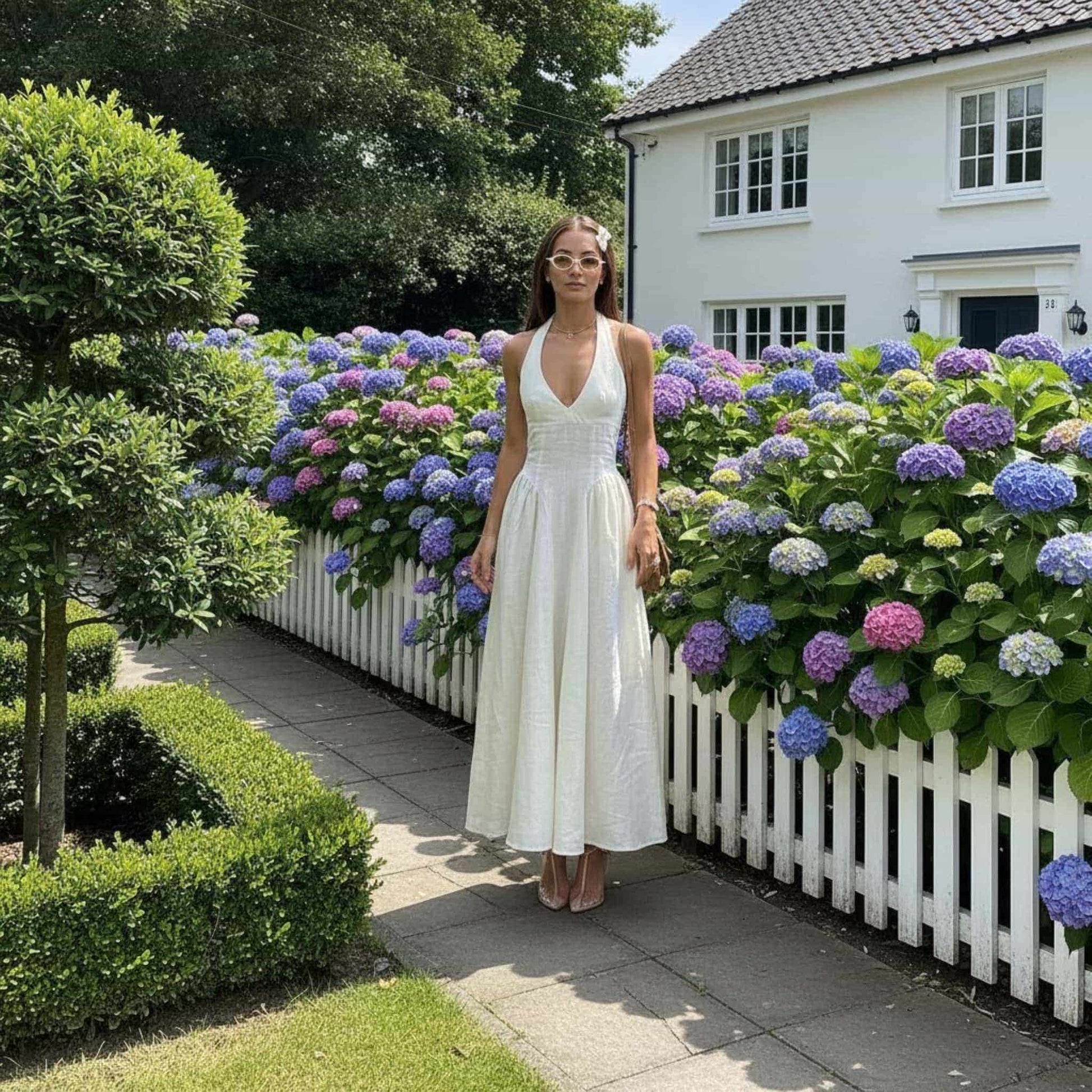 Halter Linen Maxi Dress, V Neck Linen Long Dress