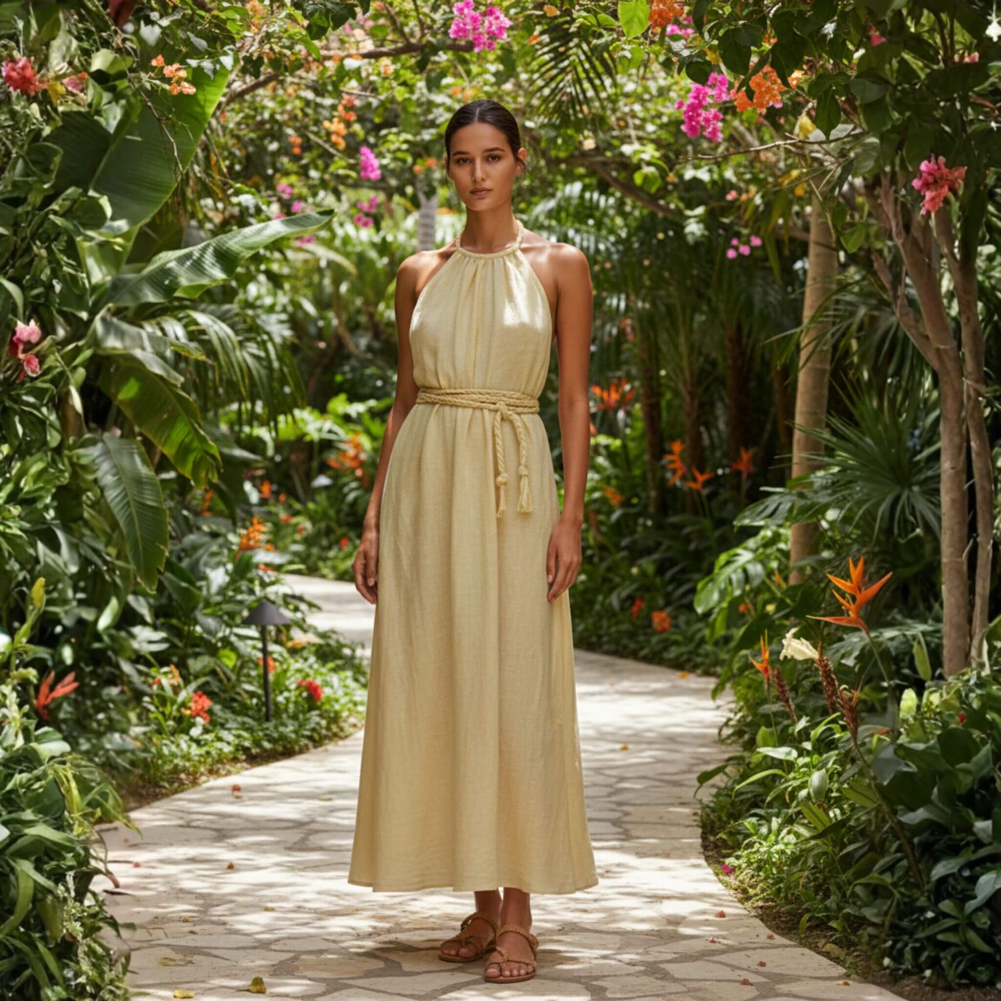 Halter Neck Linen Maxi Dress, Summer Linen Dress