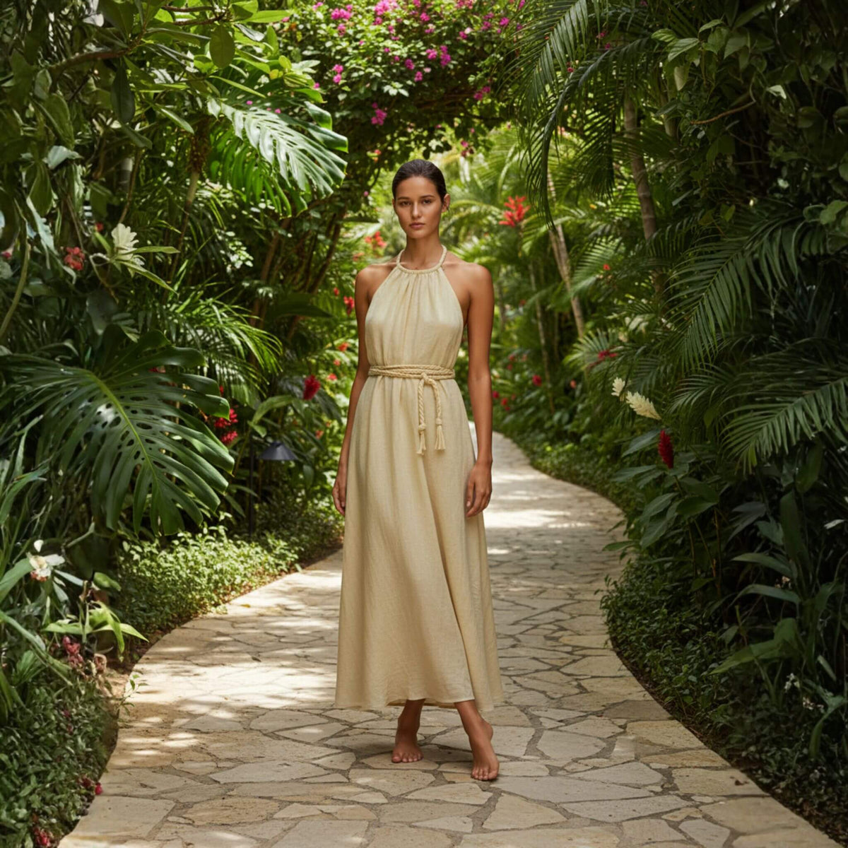 Halter Neck Linen Maxi Dress, Summer Linen Dress