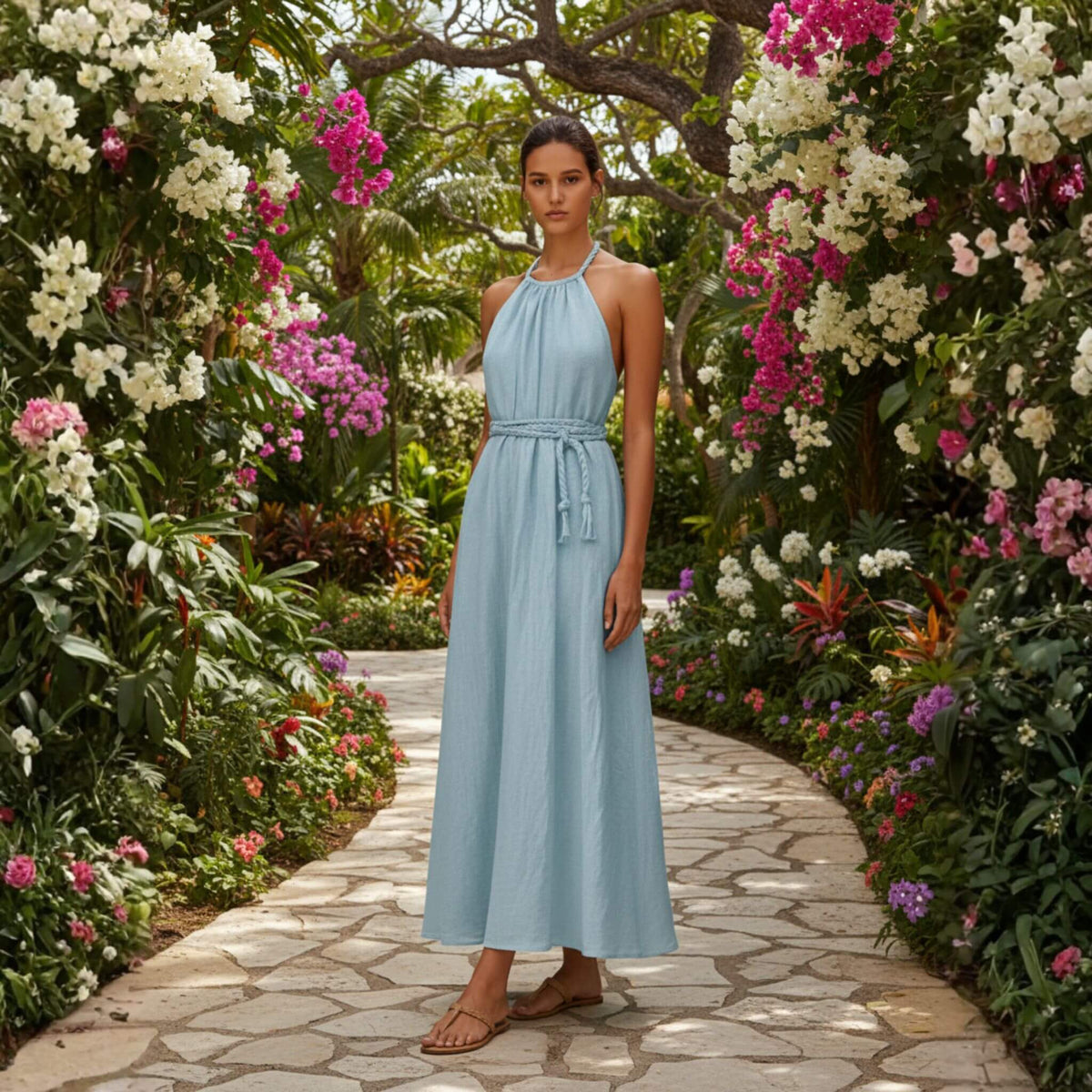 Halter Neck Linen Maxi Dress, Summer Linen Dress