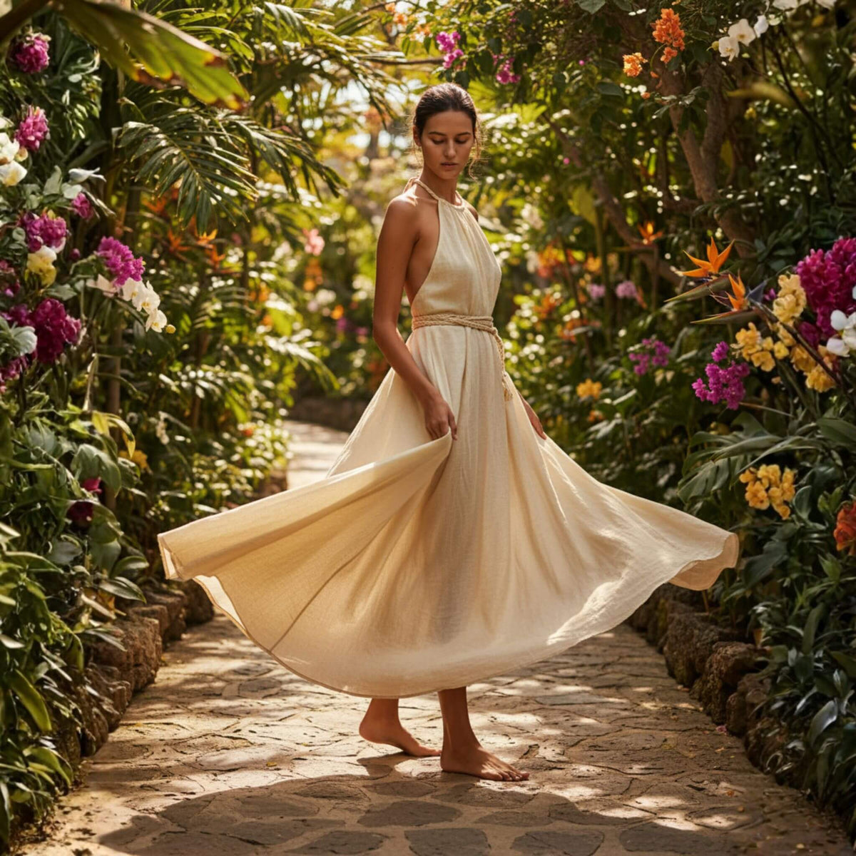 Halter Neck Linen Maxi Dress, Summer Linen Dress
