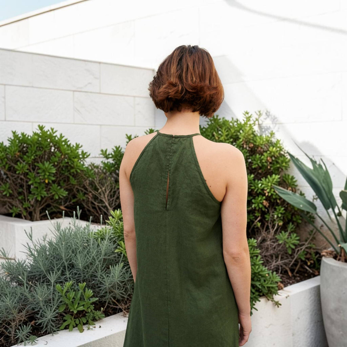 Halter Neck Linen Maxi Dress, Wrap-Front Slit