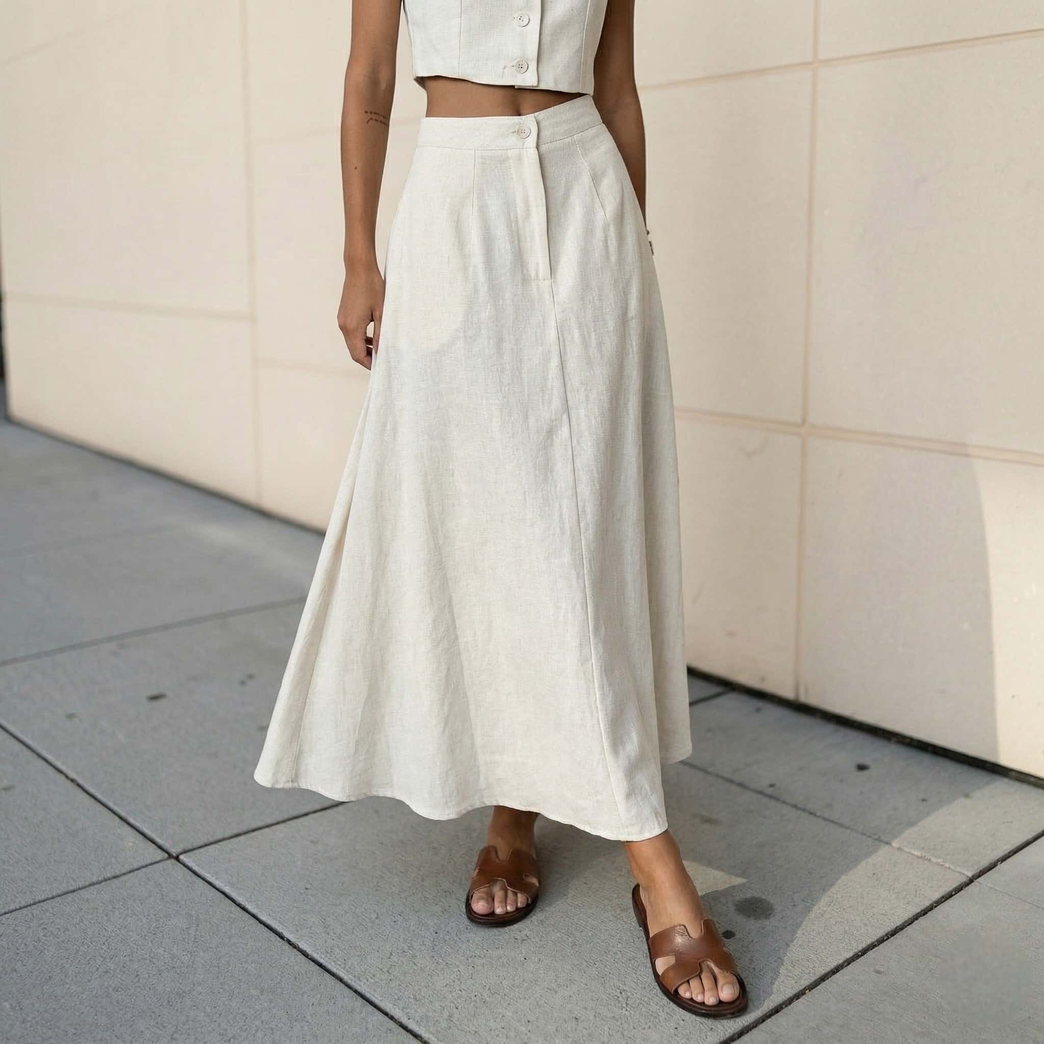 High-Waisted Linen Maxi Skirt, A-Line Pocket Skirt