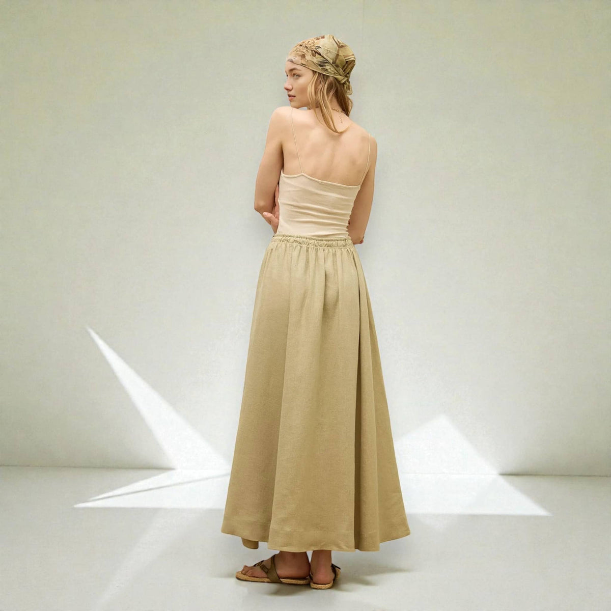 Linen Skirt Set, Long Sleeve Tie Front Top And Maxi Skirt Set