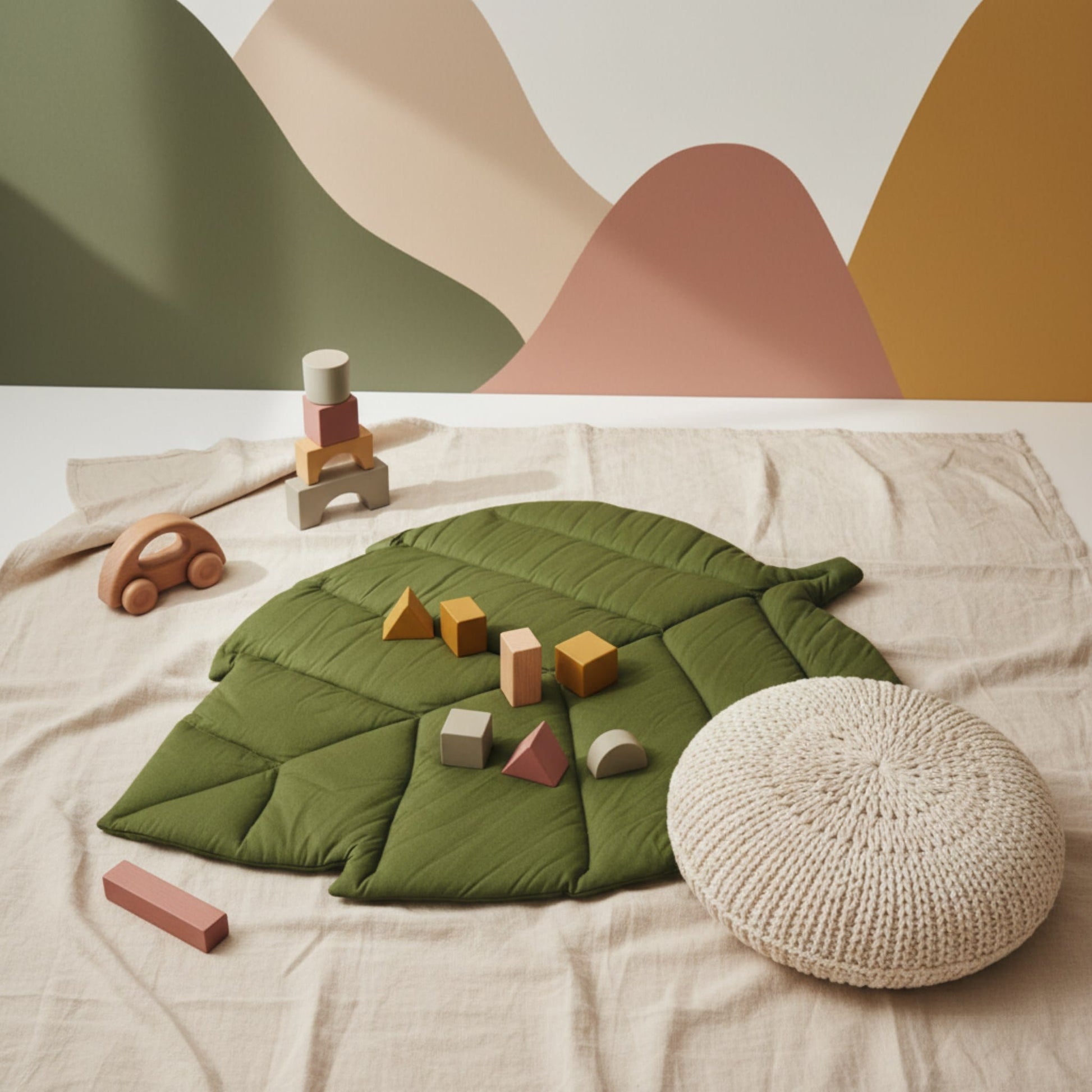 Leaf Baby Play Mat, Linen Baby Play Mat