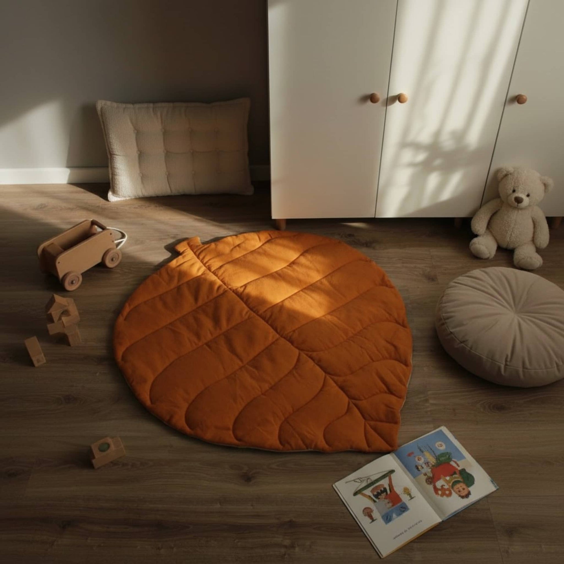 Leaf Baby Play Mat, Linen Green Kids Play Mat