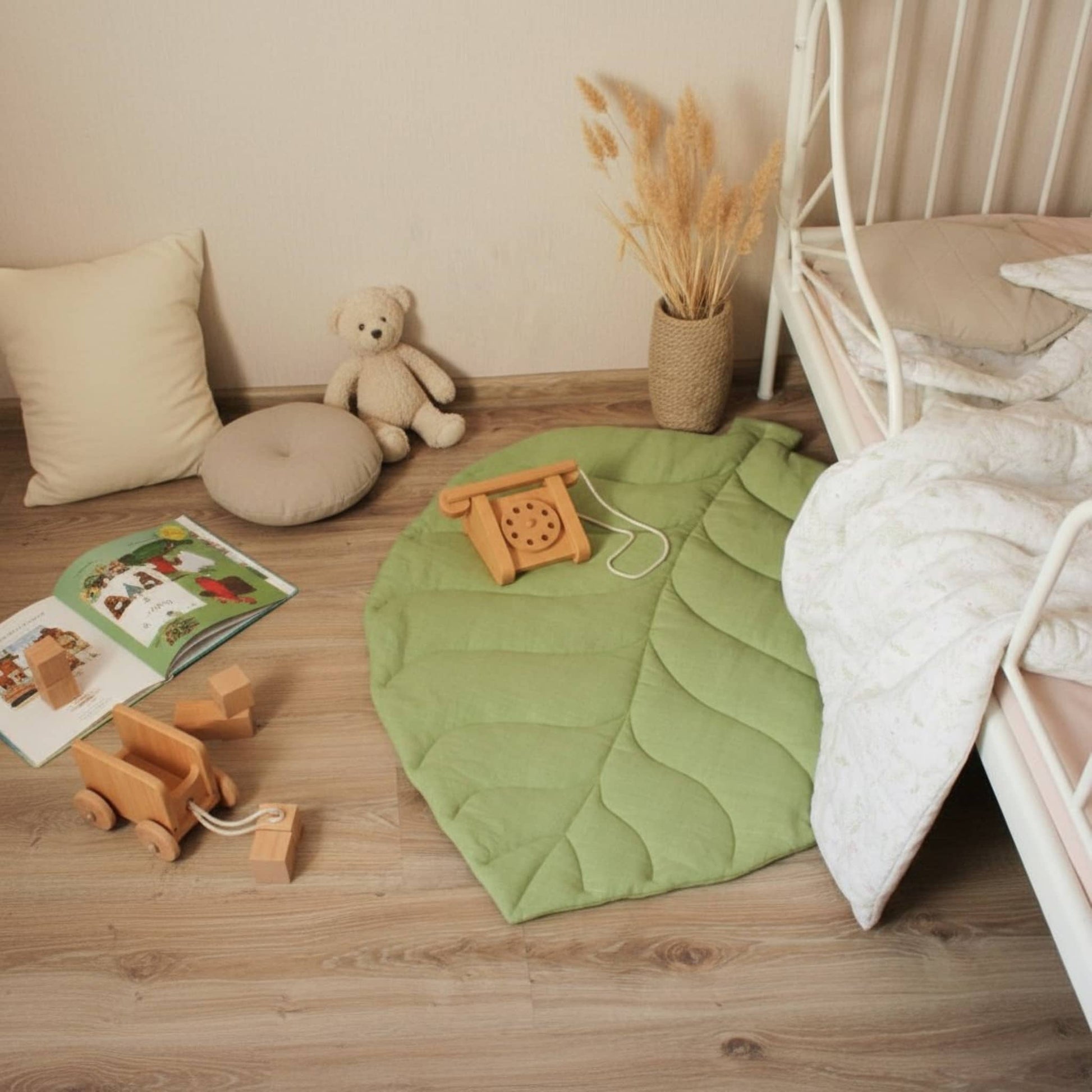 Leaf Baby Play Mat, Linen Green Kids Play Mat