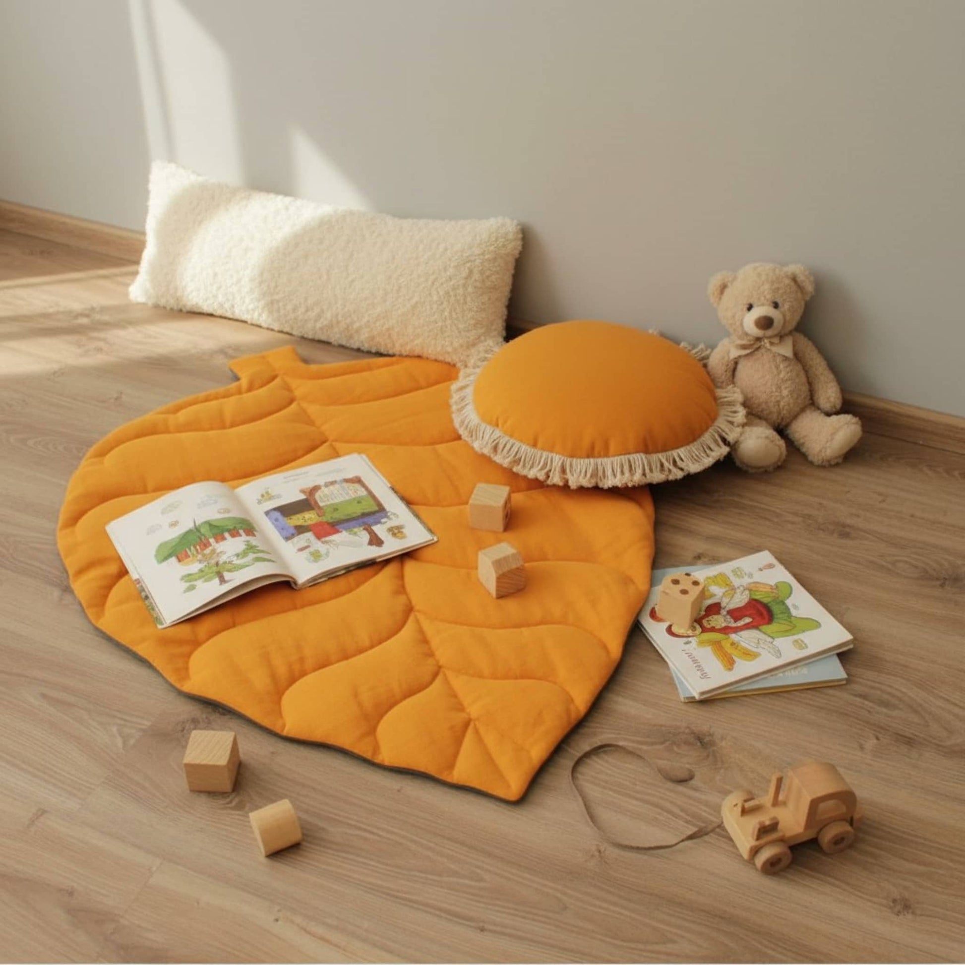 Leaf Baby Play Mat, Linen Green Kids Play Mat