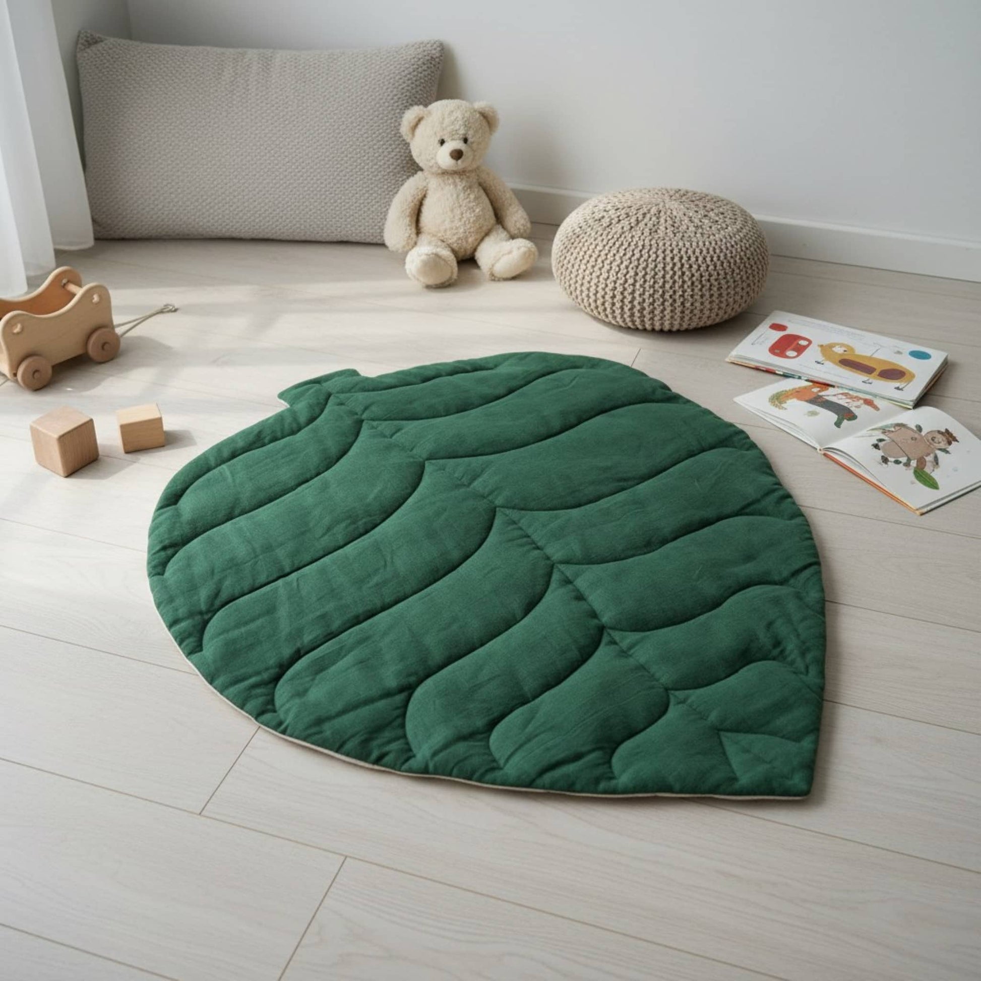 Leaf Baby Play Mat, Linen Green Kids Play Mat