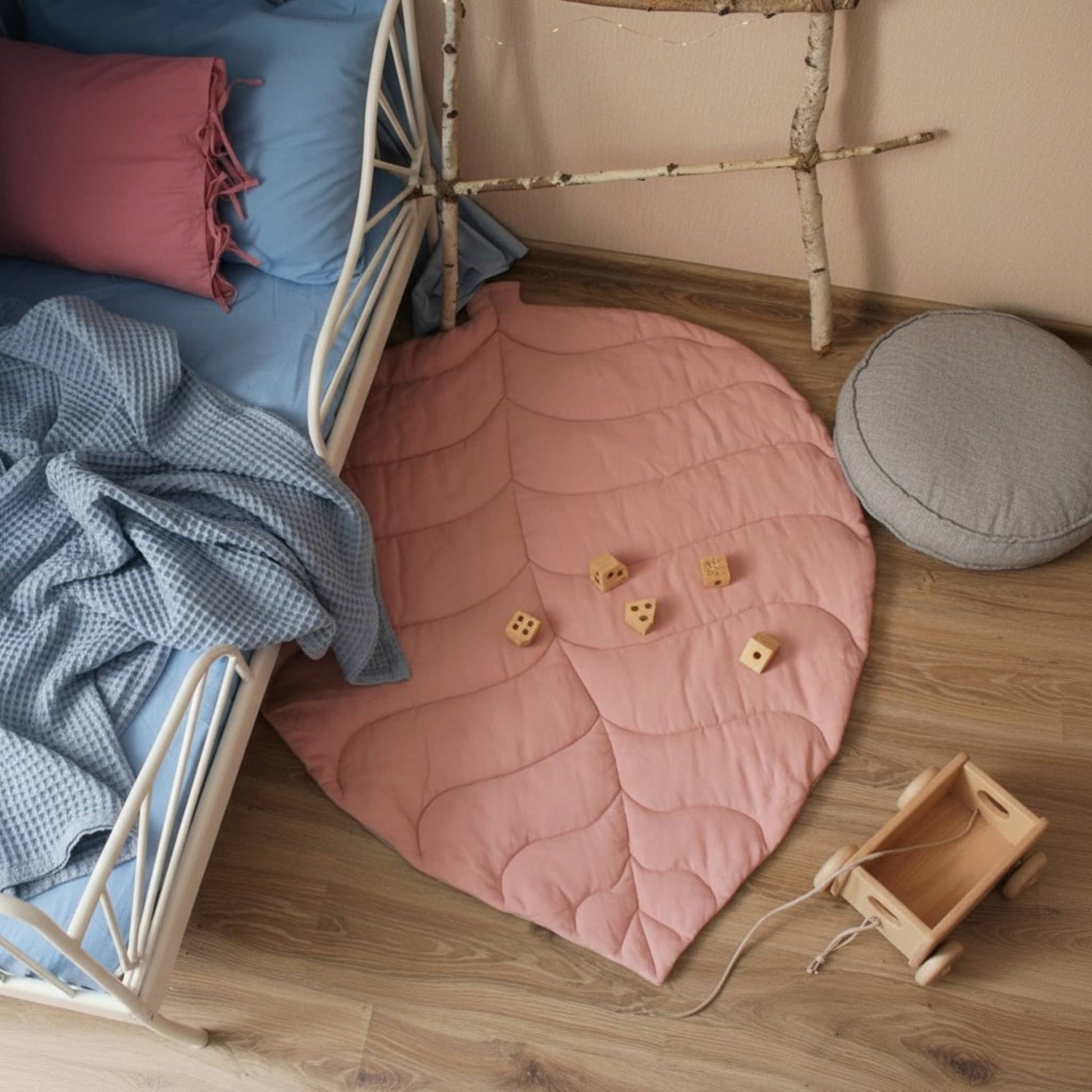 Leaf Baby Play Mat, Linen Green Kids Play Mat