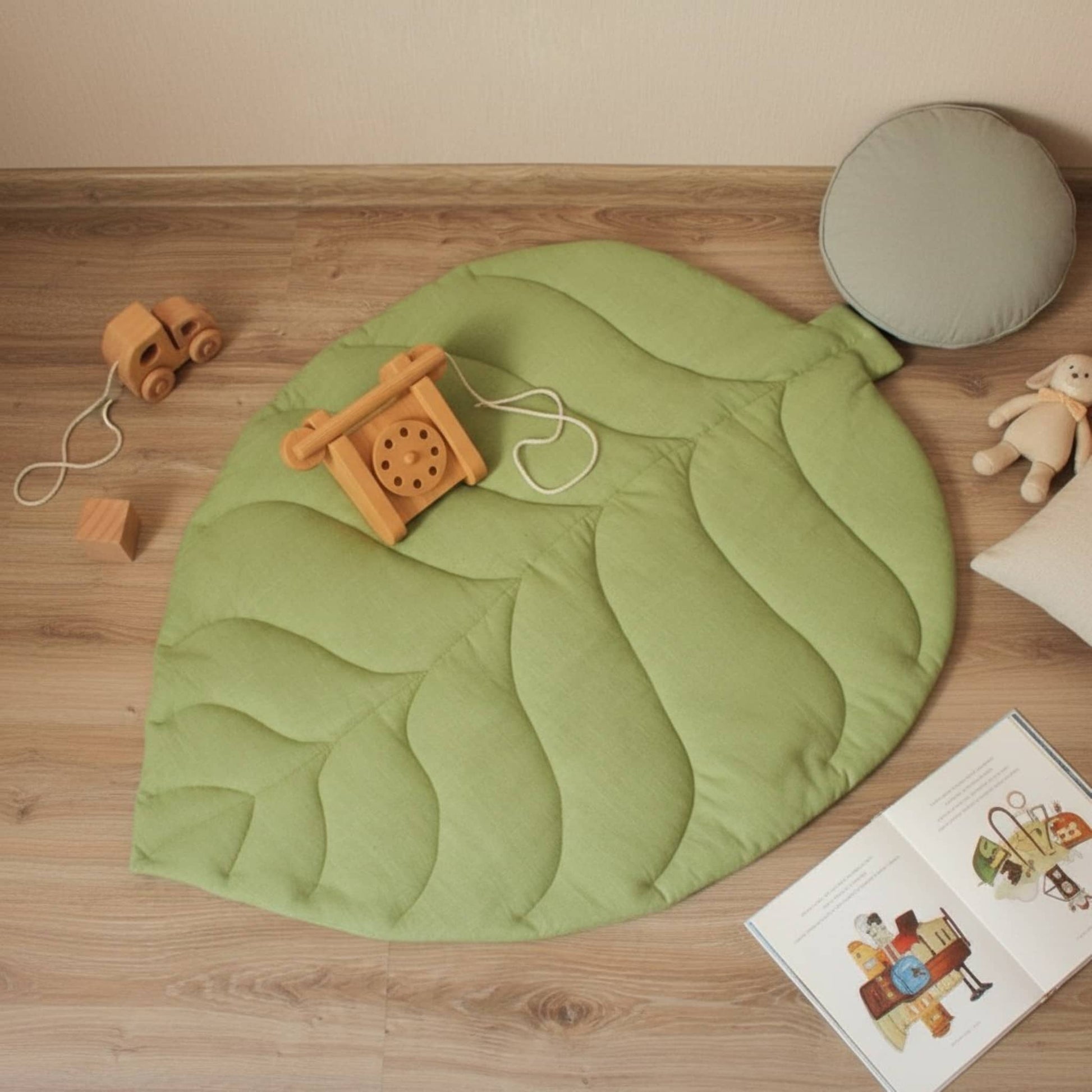 Leaf Baby Play Mat, Linen Green Kids Play Mat