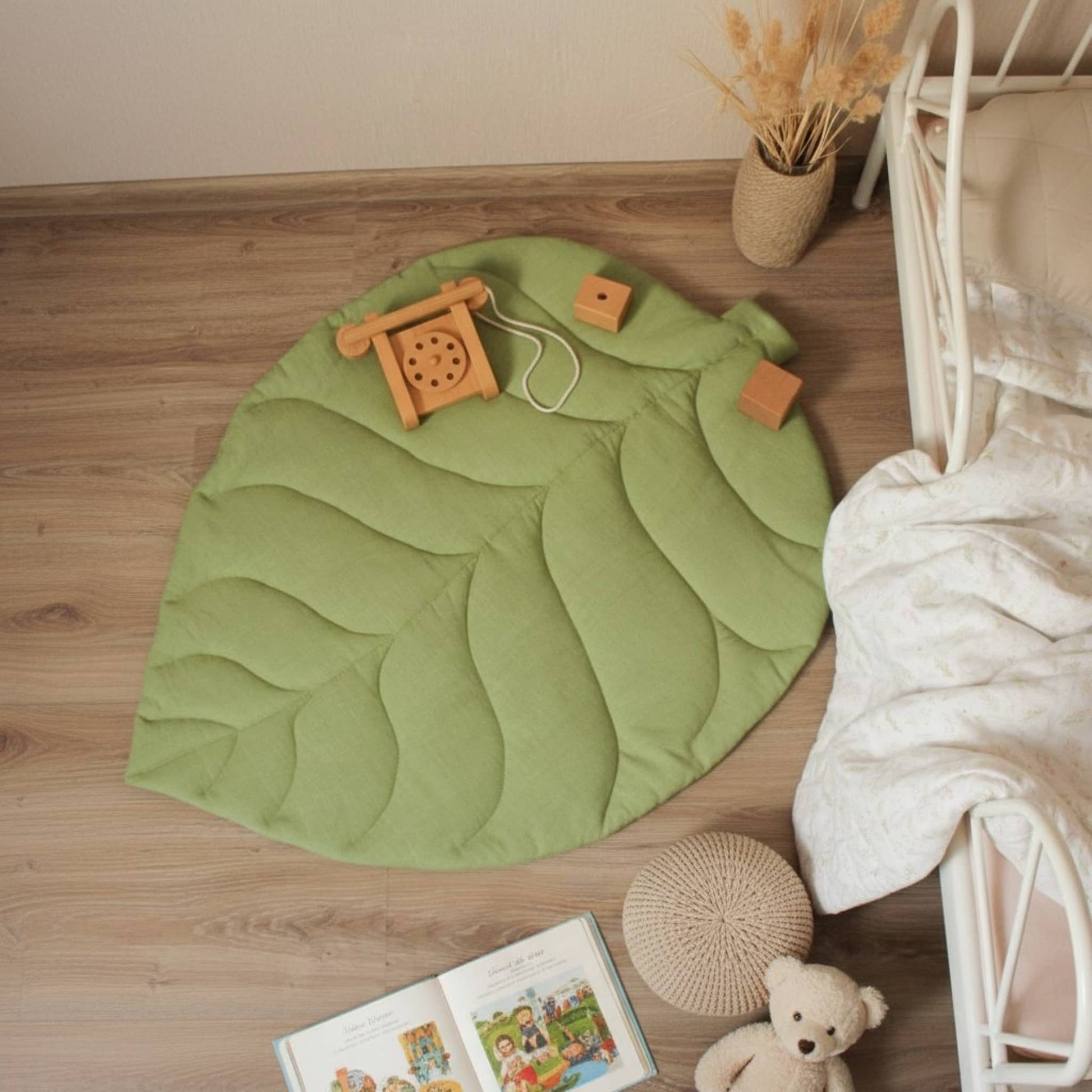 Leaf Baby Play Mat, Linen Green Kids Play Mat