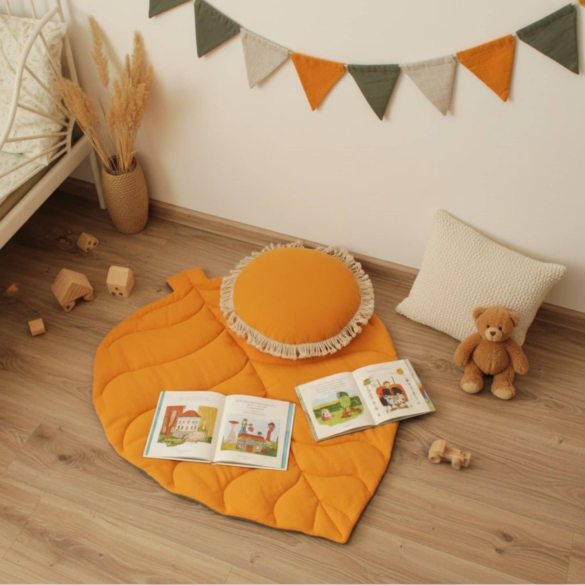 Leaf Baby Play Mat, Linen Green Kids Play Mat