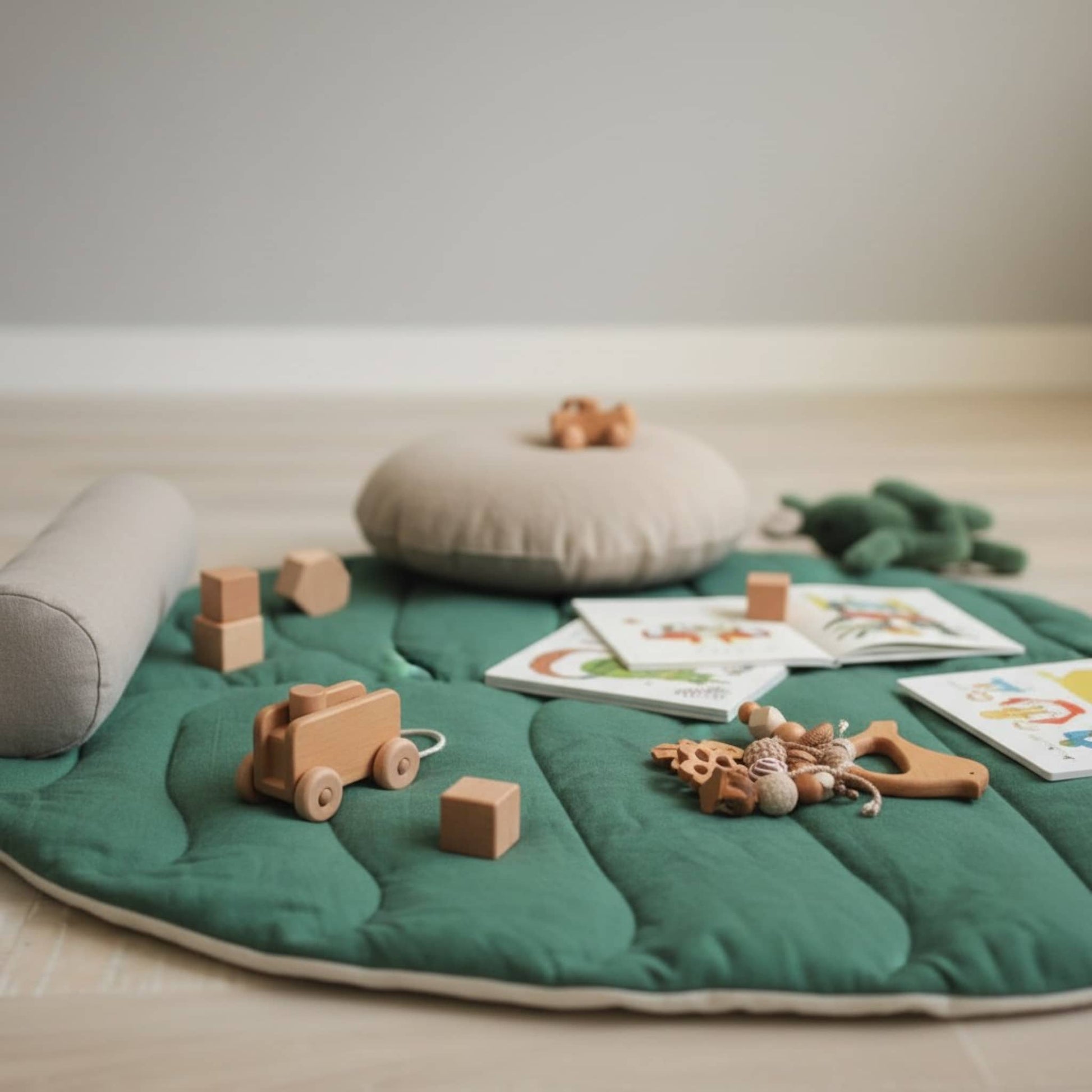 Leaf Baby Play Mat, Linen Green Kids Play Mat