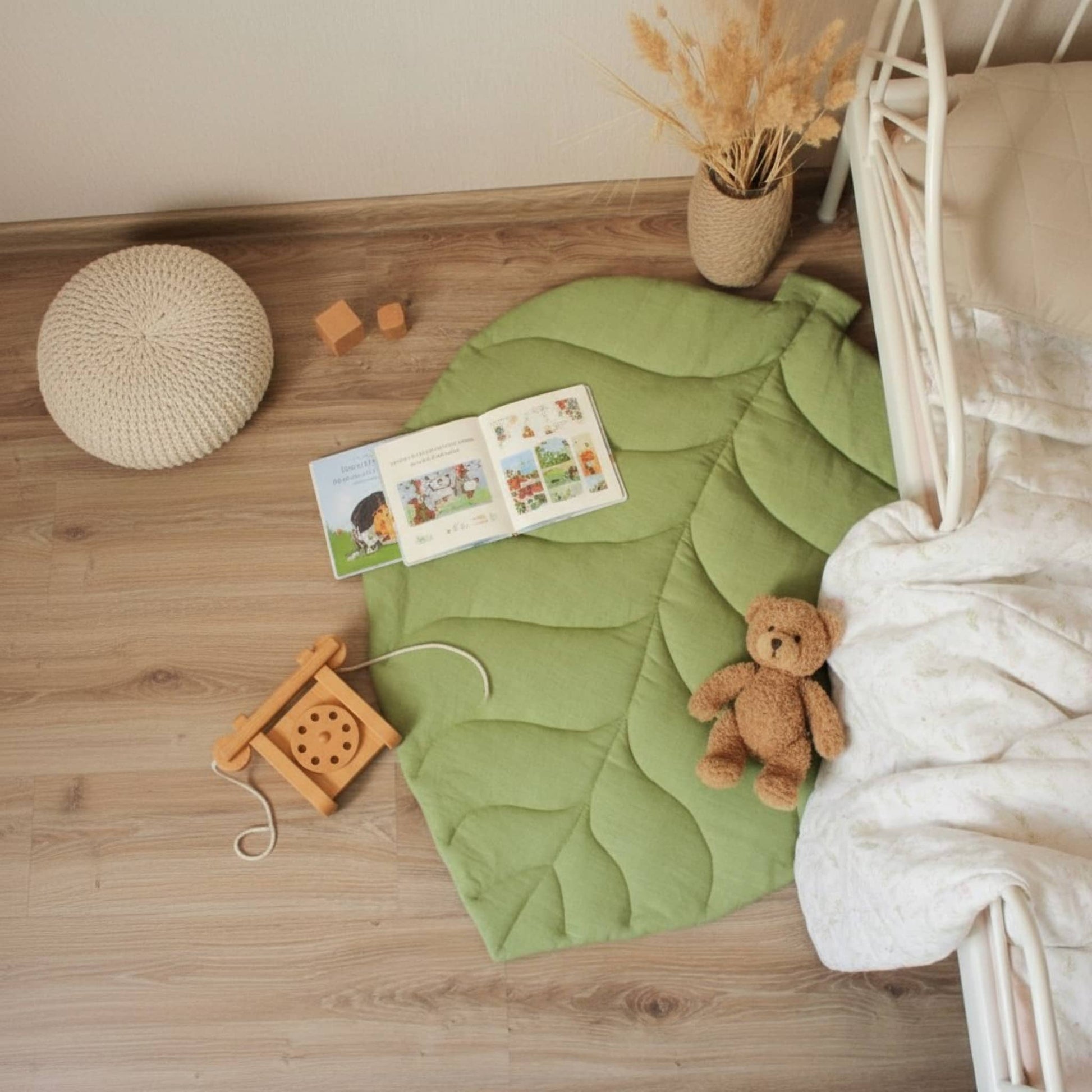Leaf Baby Play Mat, Linen Green Kids Play Mat