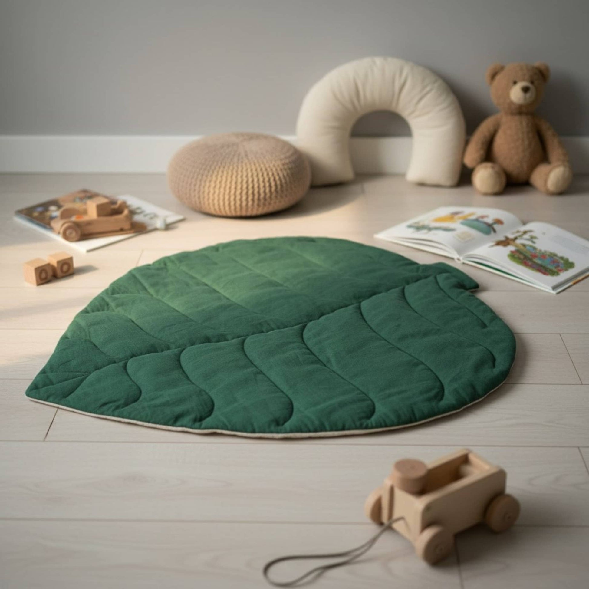 Leaf Baby Play Mat, Linen Green Kids Play Mat