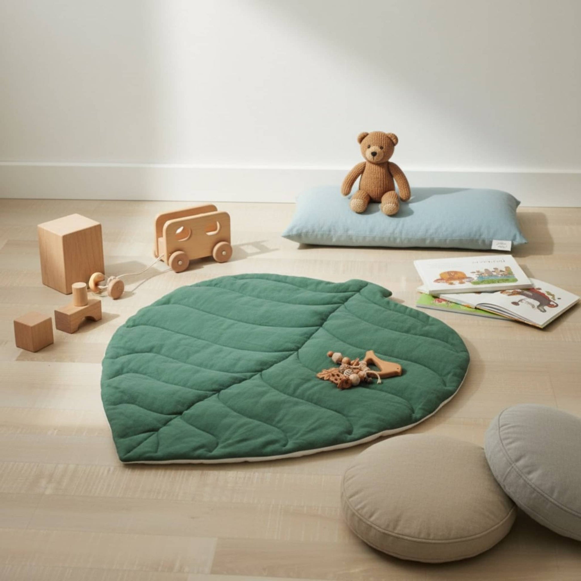 Leaf Baby Play Mat, Linen Green Kids Play Mat
