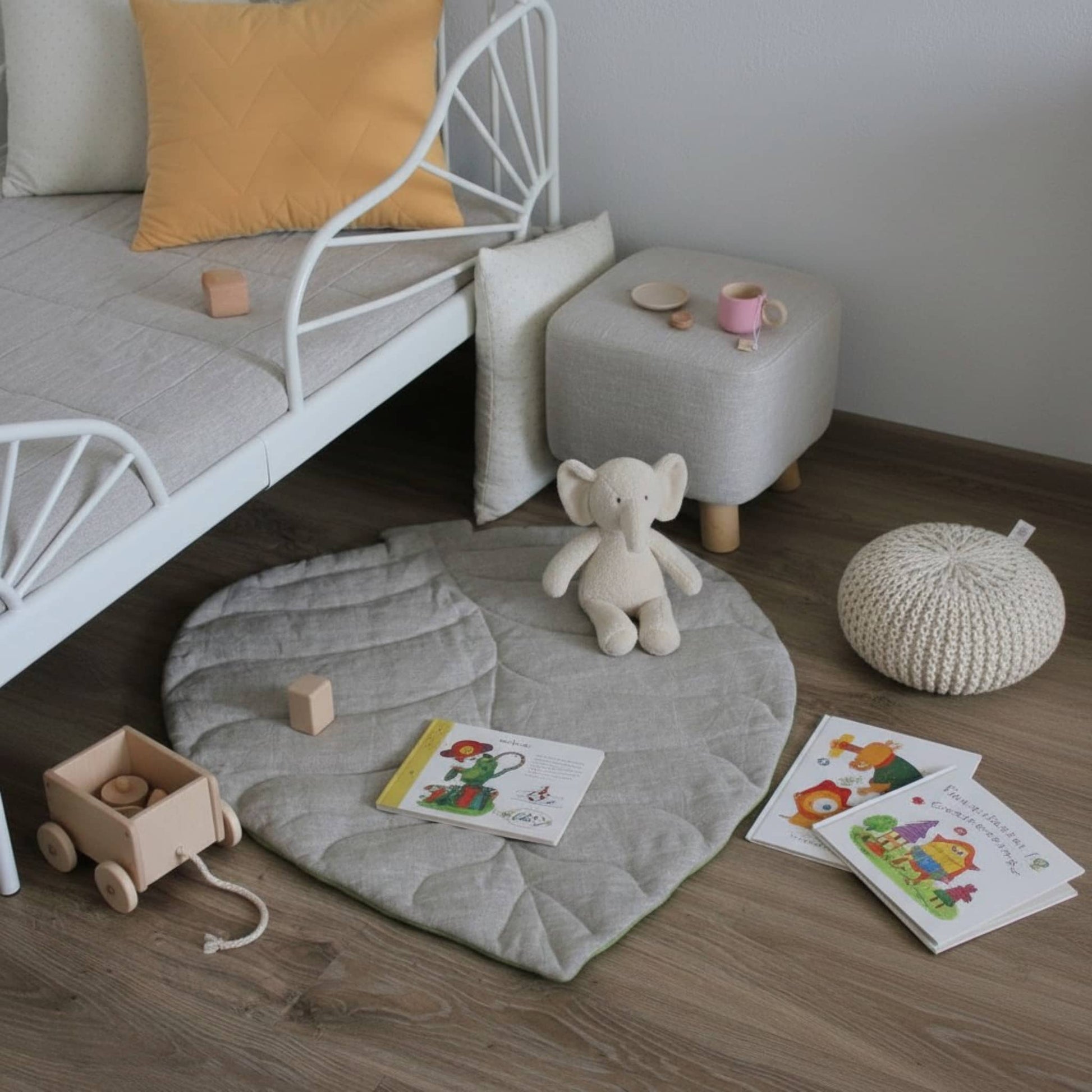 Leaf Baby Play Mat, Linen Green Kids Play Mat