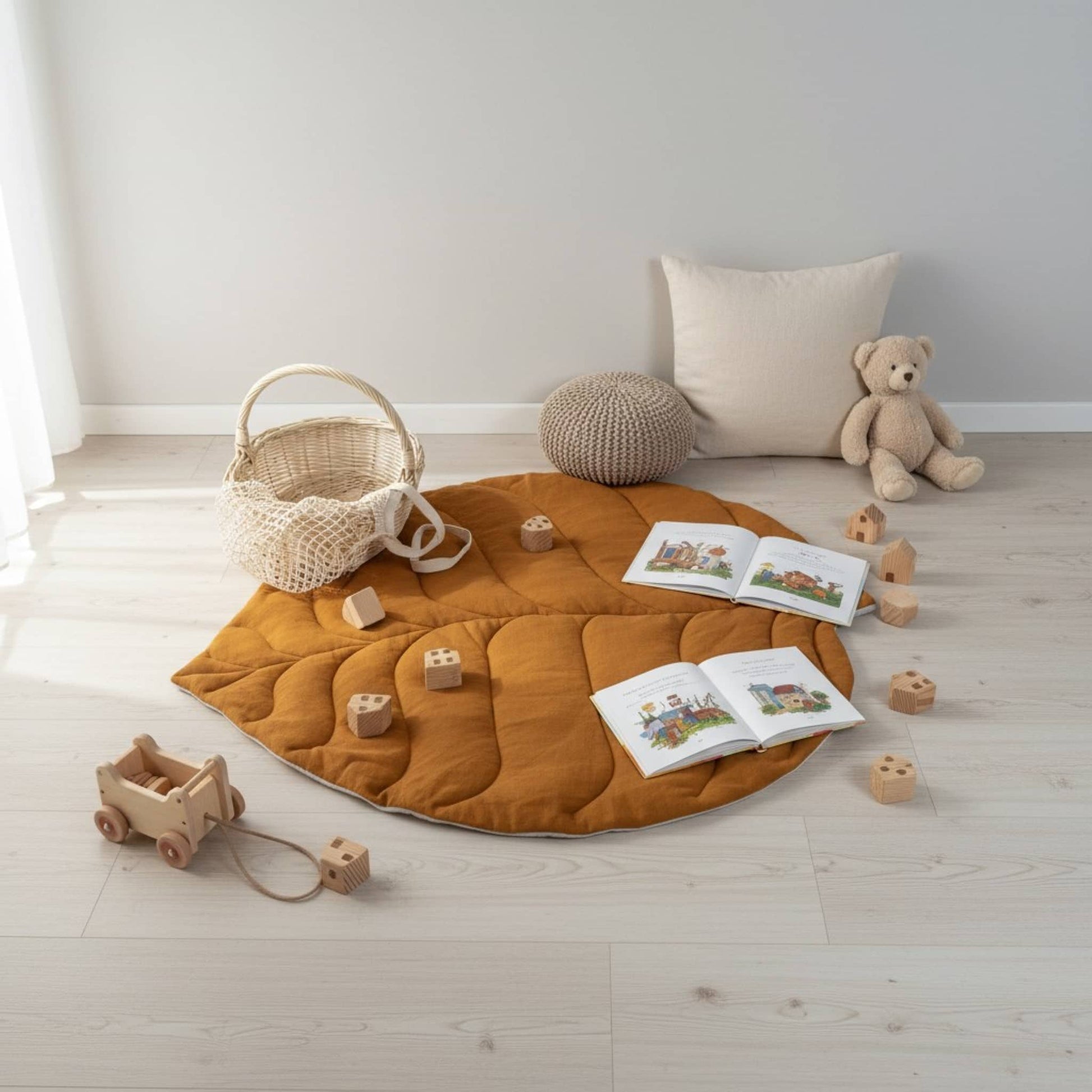 Leaf Baby Play Mat, Linen Green Kids Play Mat