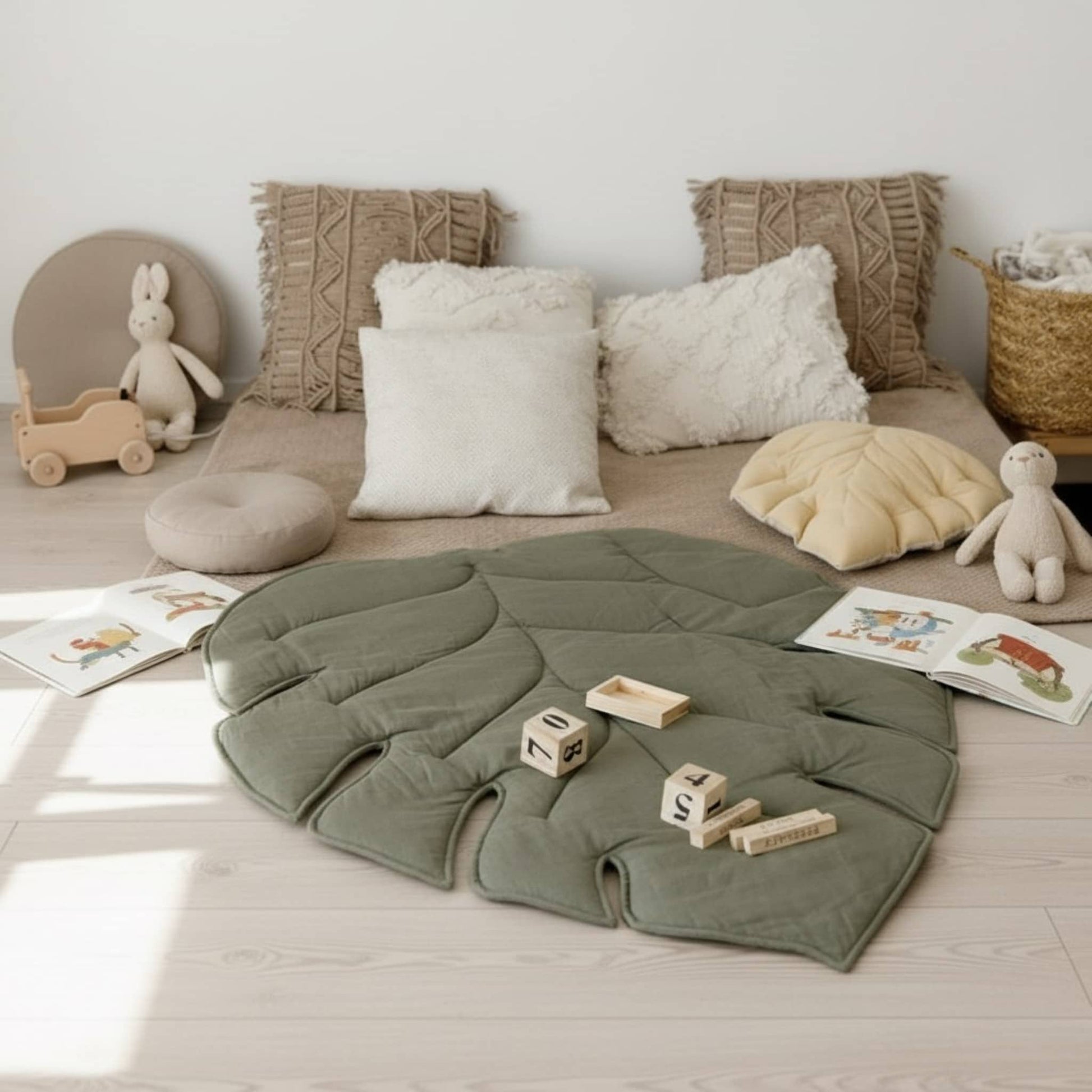 Leaf Linen Play Mat, Green Baby Play Mat