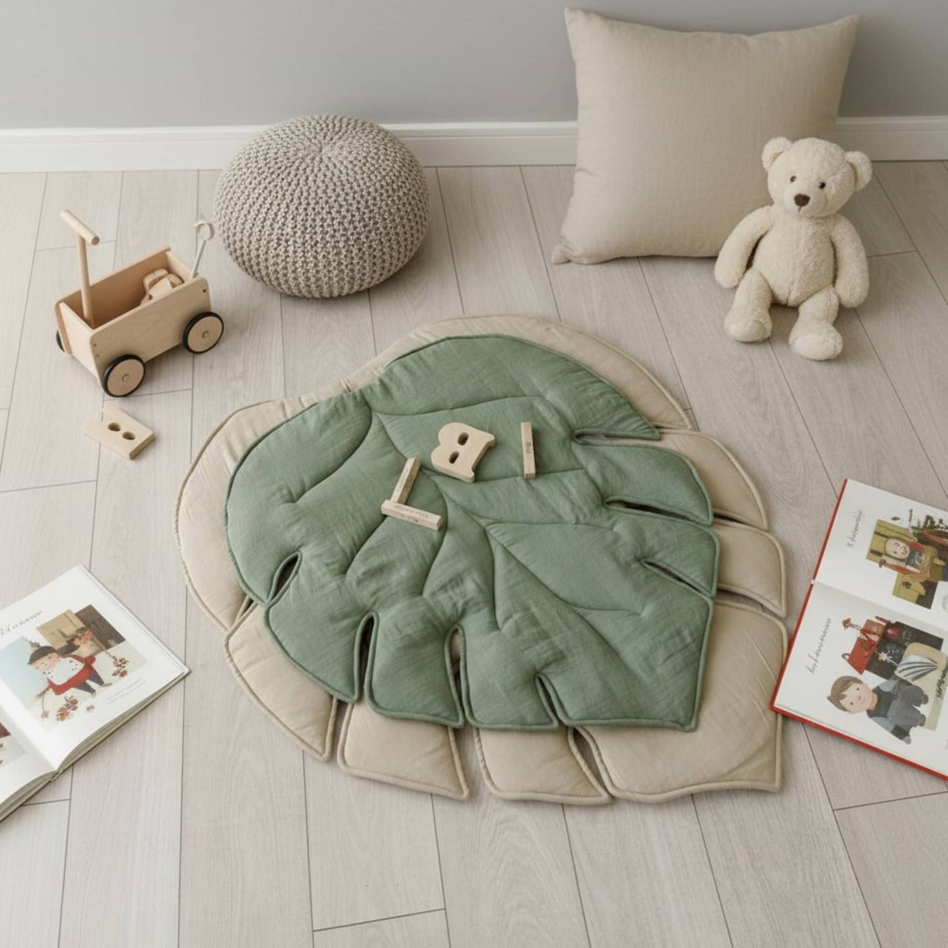 Leaf Linen Play Mat, Green Baby Play Mat